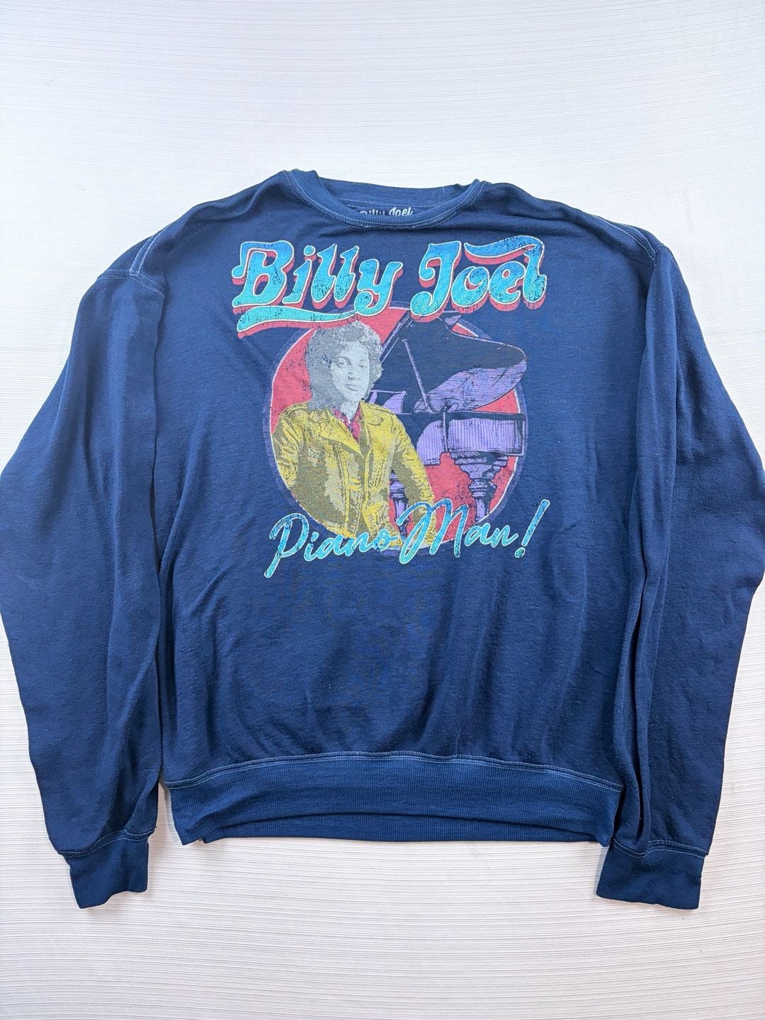 Billy Joel Piano Man Graphic Sweatshirt Size S Blue Cotton Blend 2