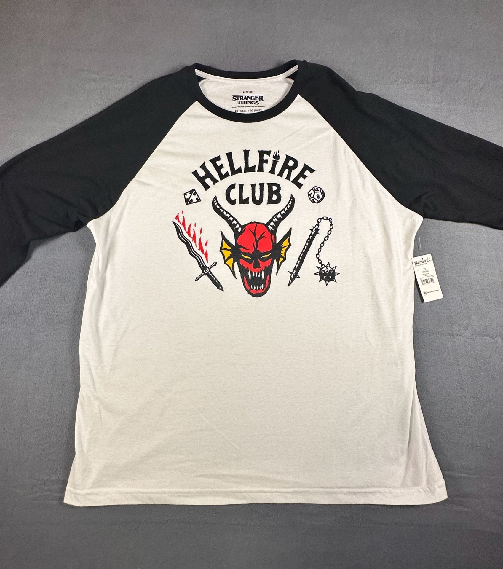 Stranger Things Hellfire Club Raglan Shirt Size 2X Black White 2