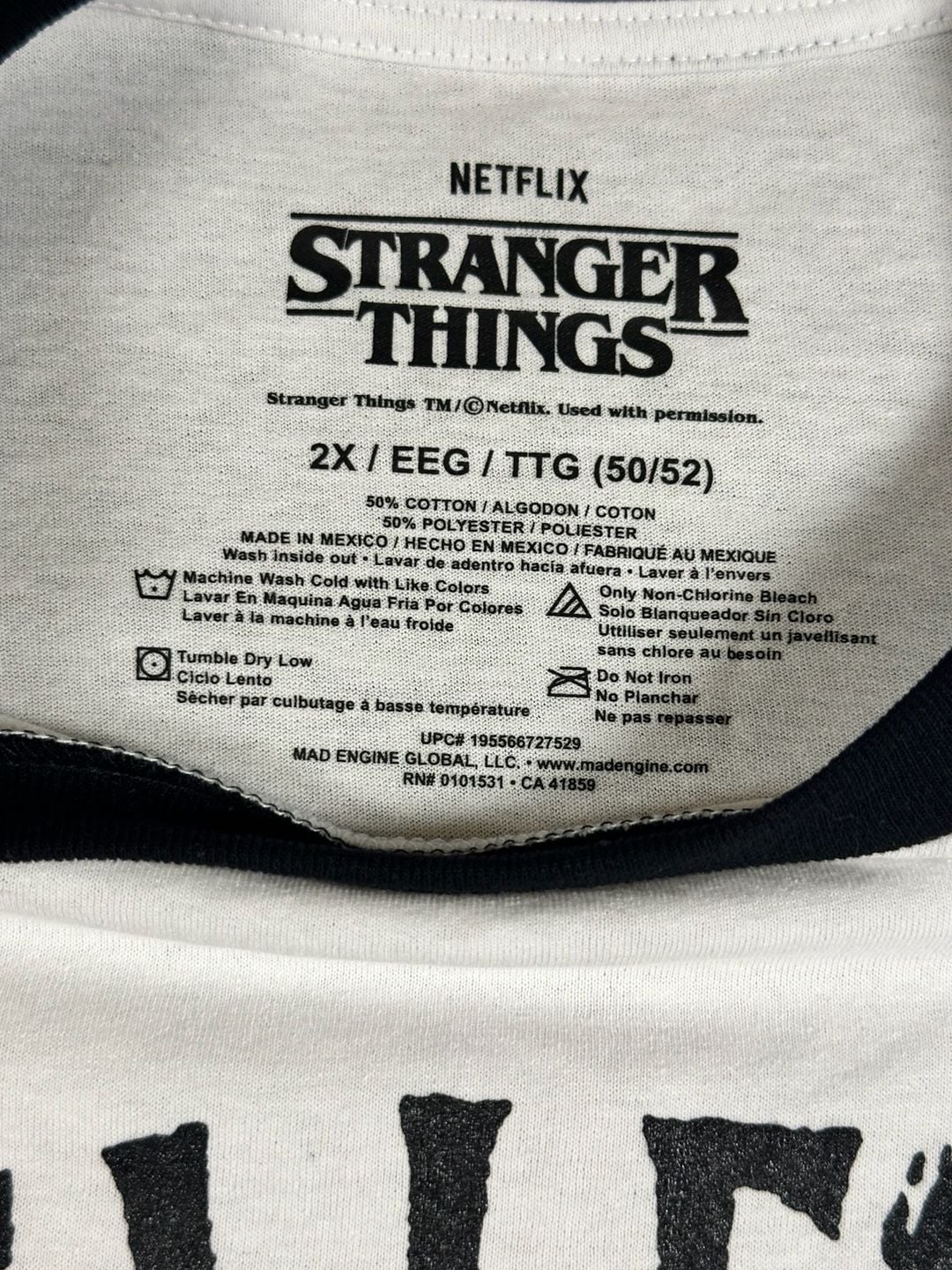 Stranger Things Hellfire Club Raglan Shirt Size 2X Black White 3