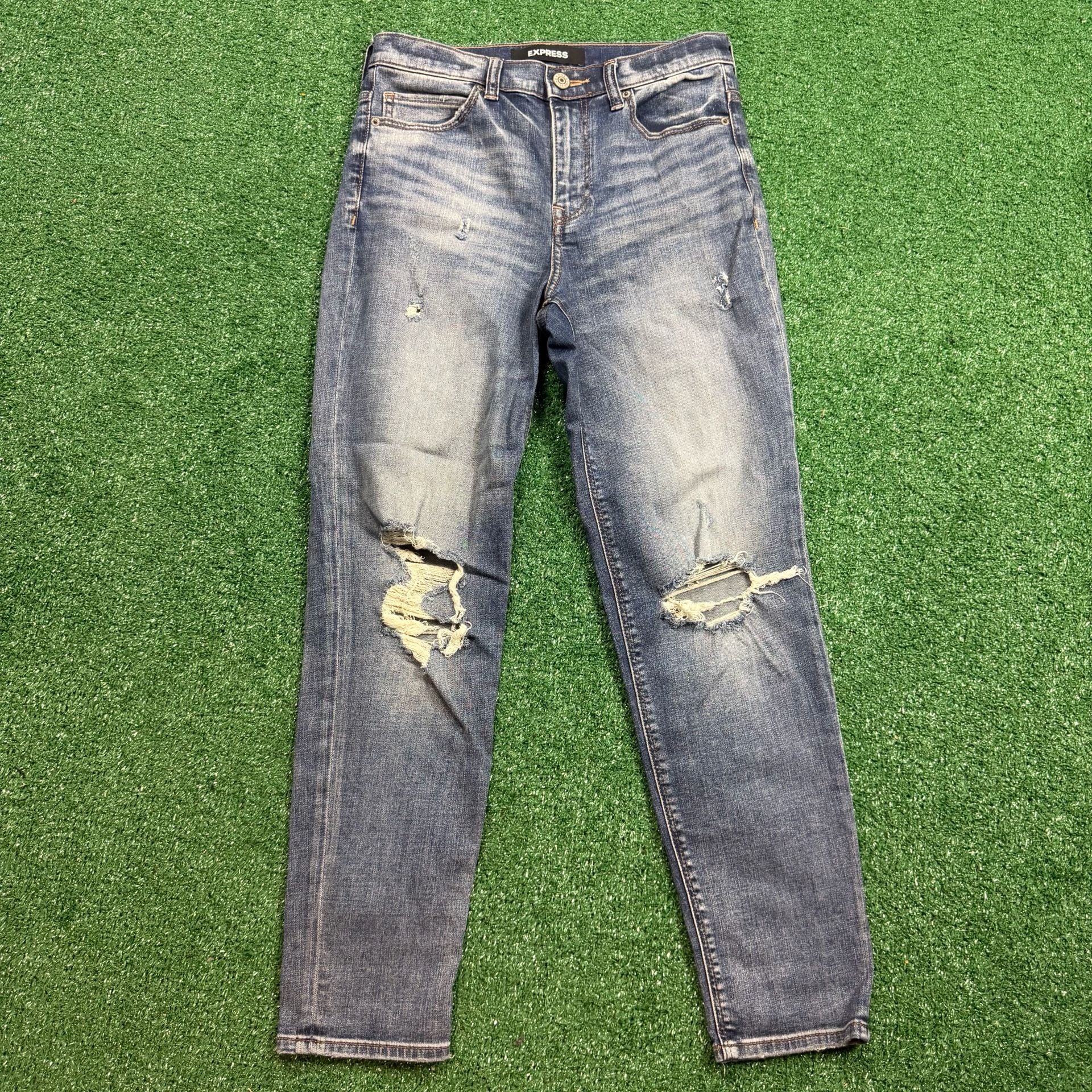 Express Distressed Slim Jeans Size 28x27 Blue Denim 2