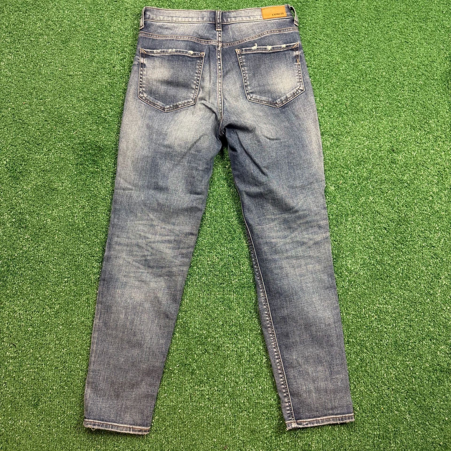 Express Distressed Slim Jeans Size 28x27 Blue Denim 3
