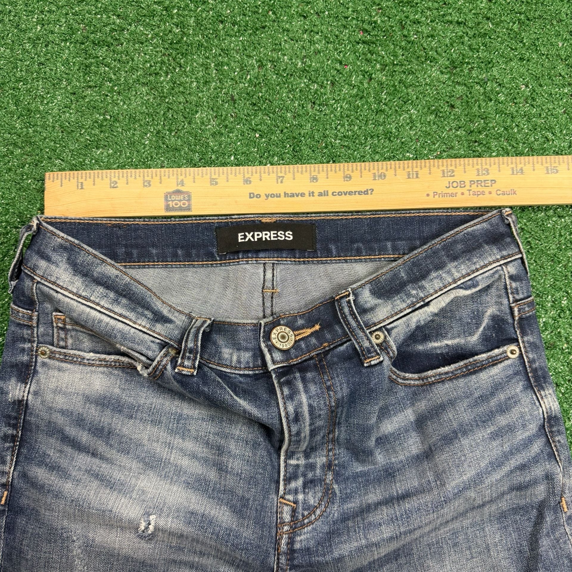 Express Distressed Slim Jeans Size 28x27 Blue Denim 6