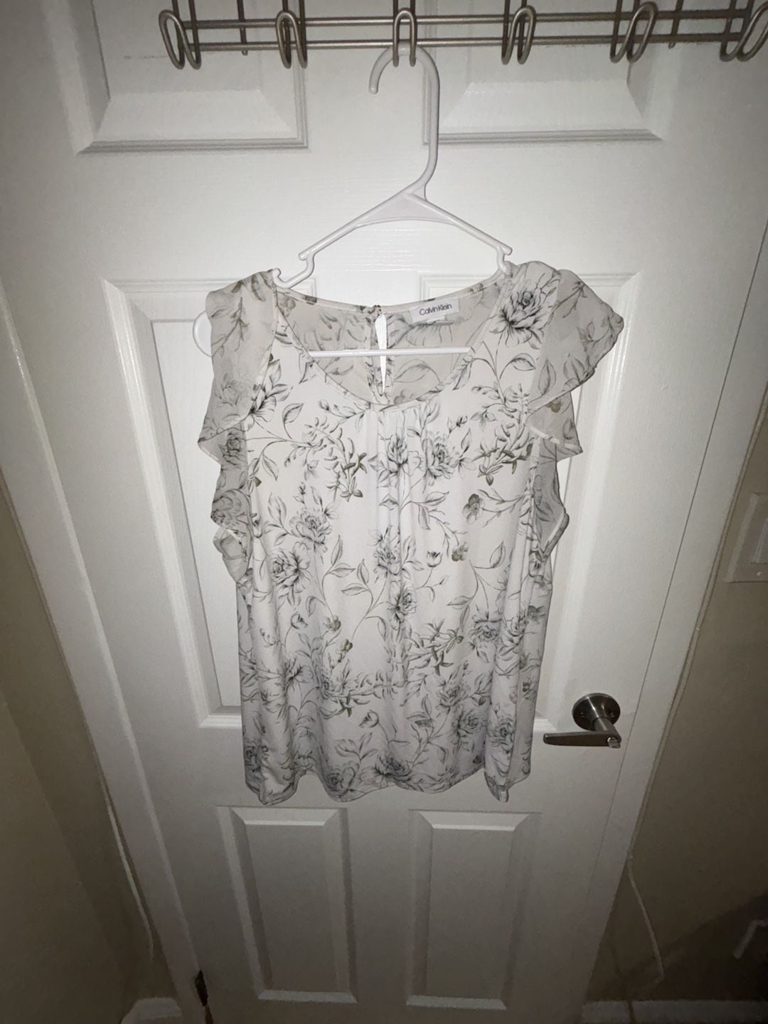 Calvin Klein Blouse Size L White Floral Top 2