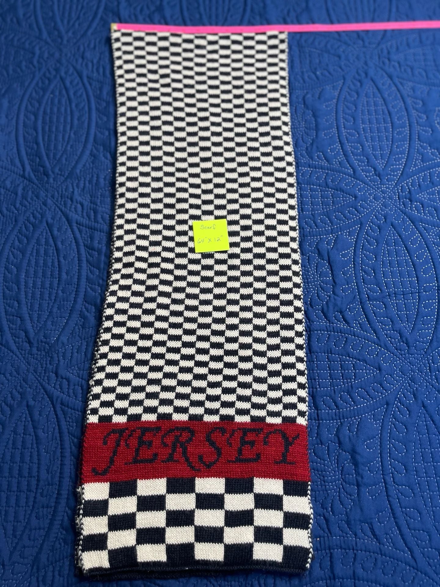 Checkered Scarf Black White Red Knit 1