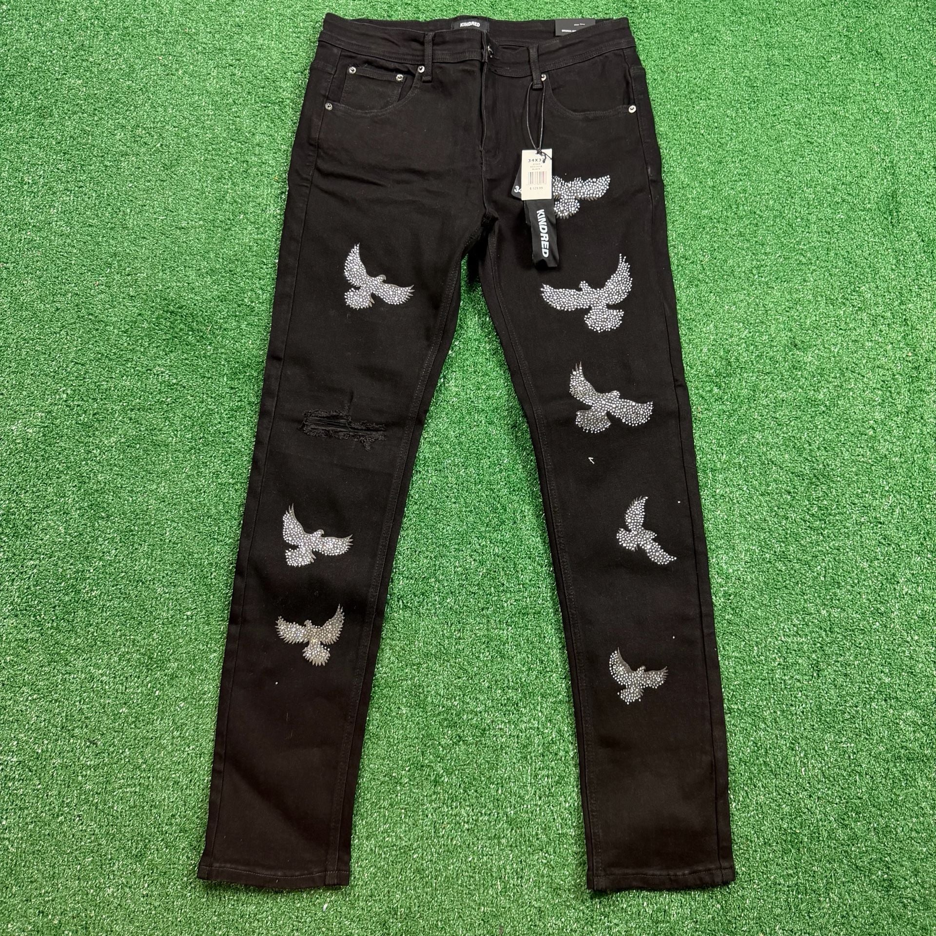 Kindred Rhinestone Dove Black Slim Jeans 34x32 New With Tags 2