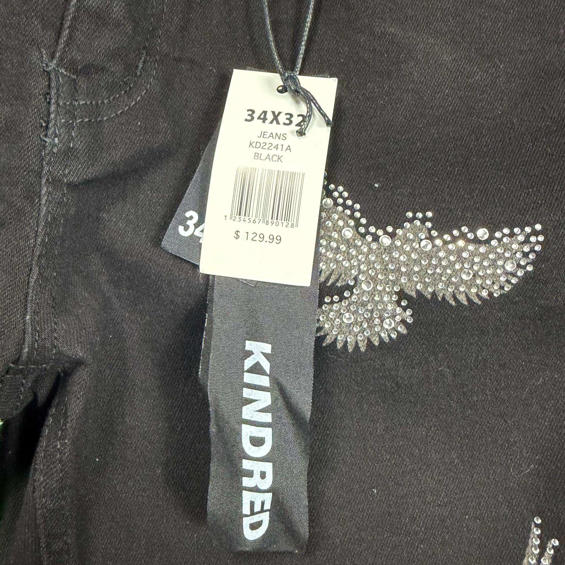 Kindred Rhinestone Dove Black Slim Jeans 34x32 New With Tags 4