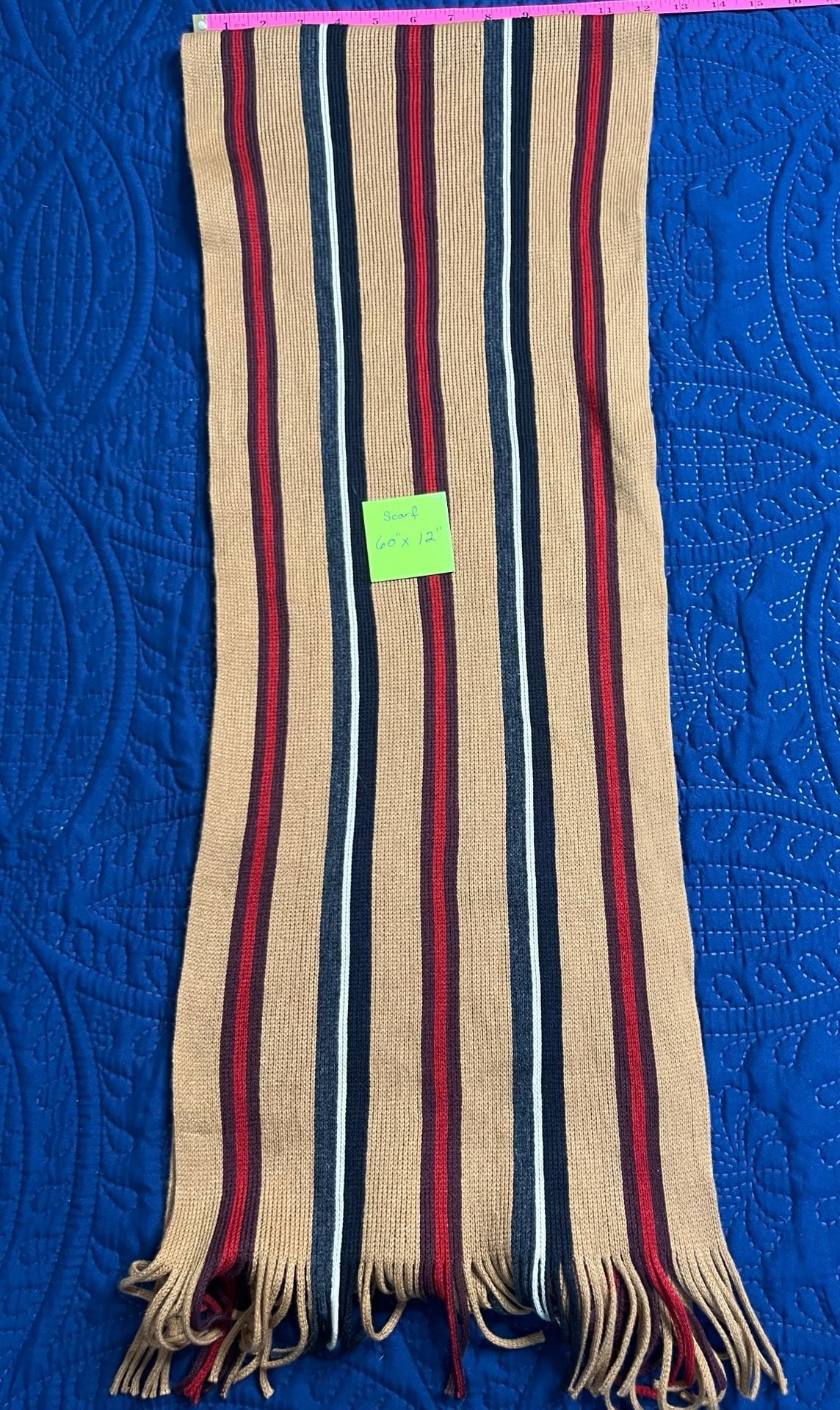 Striped Winter Scarf- Tan Red 2