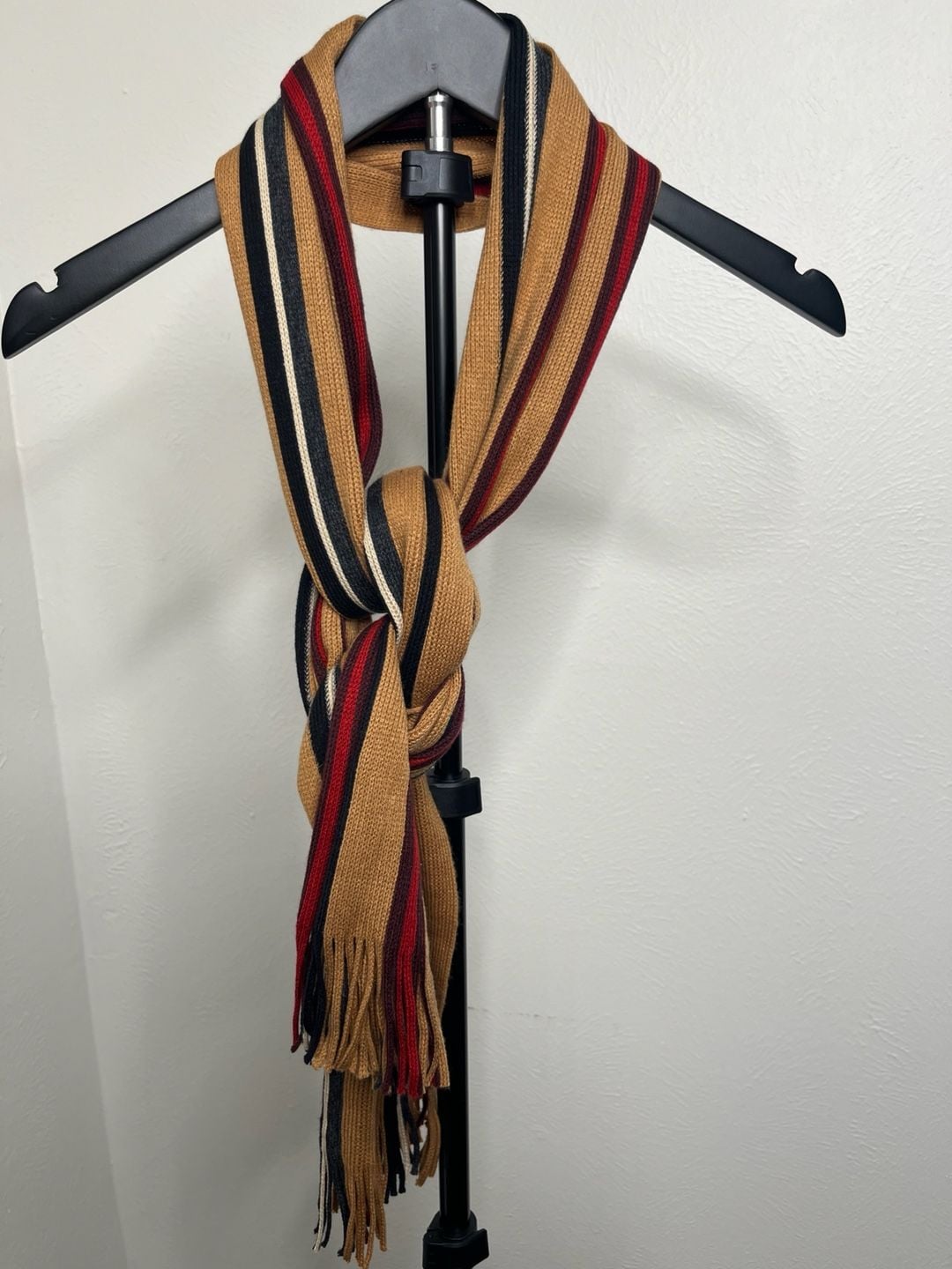 Striped Winter Scarf- Tan Red 5