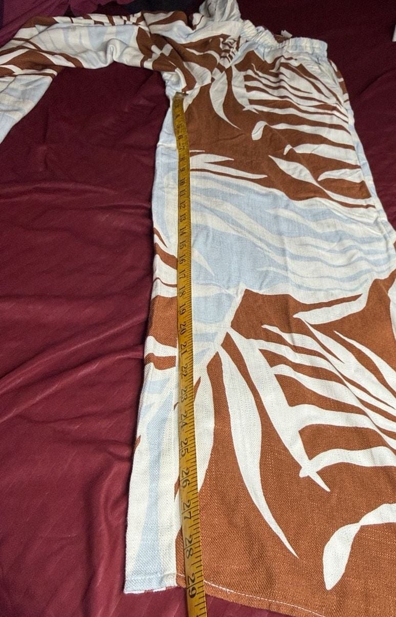 Sienna Sky Palm Print Wide Leg Pants Size S Brown Blue White 3