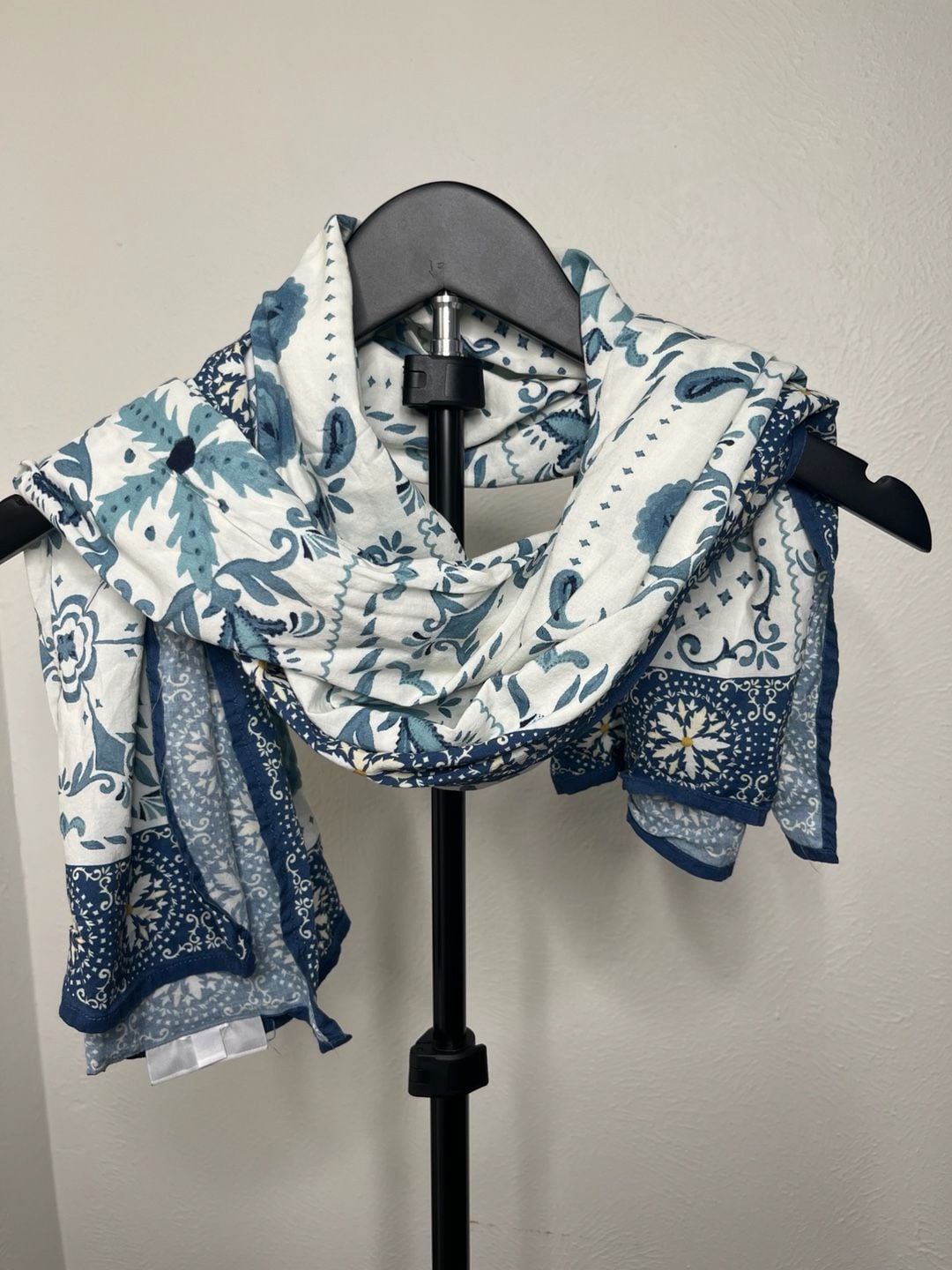 Agua Bendita Blue White Paisley Print Scarf 2