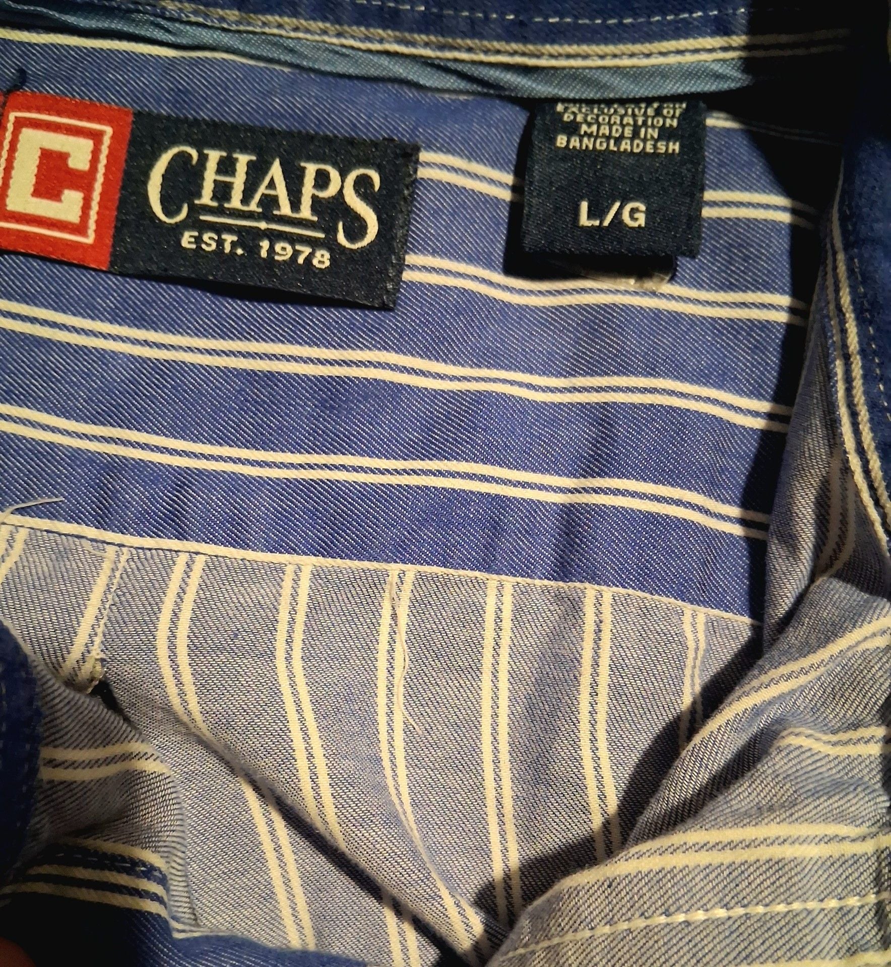 Chaps Striped Long Sleeve Button Down Shirt Blue 4