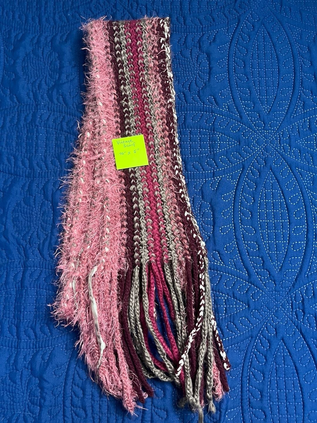 Y2K Knitted Striped Fringe Scarf Pink Burgundy 2