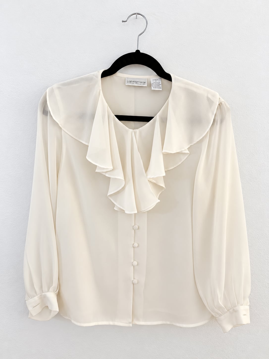 Liz Claiborne Petite Blouse Size 6 Ivory Ruffle Front Long Sleeve 2