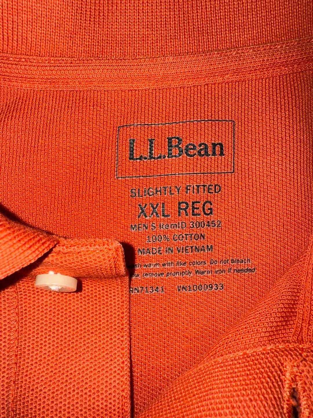L.L.Bean Polo Shirt XXL Reg Orange Cotton Slightly Fitted 3