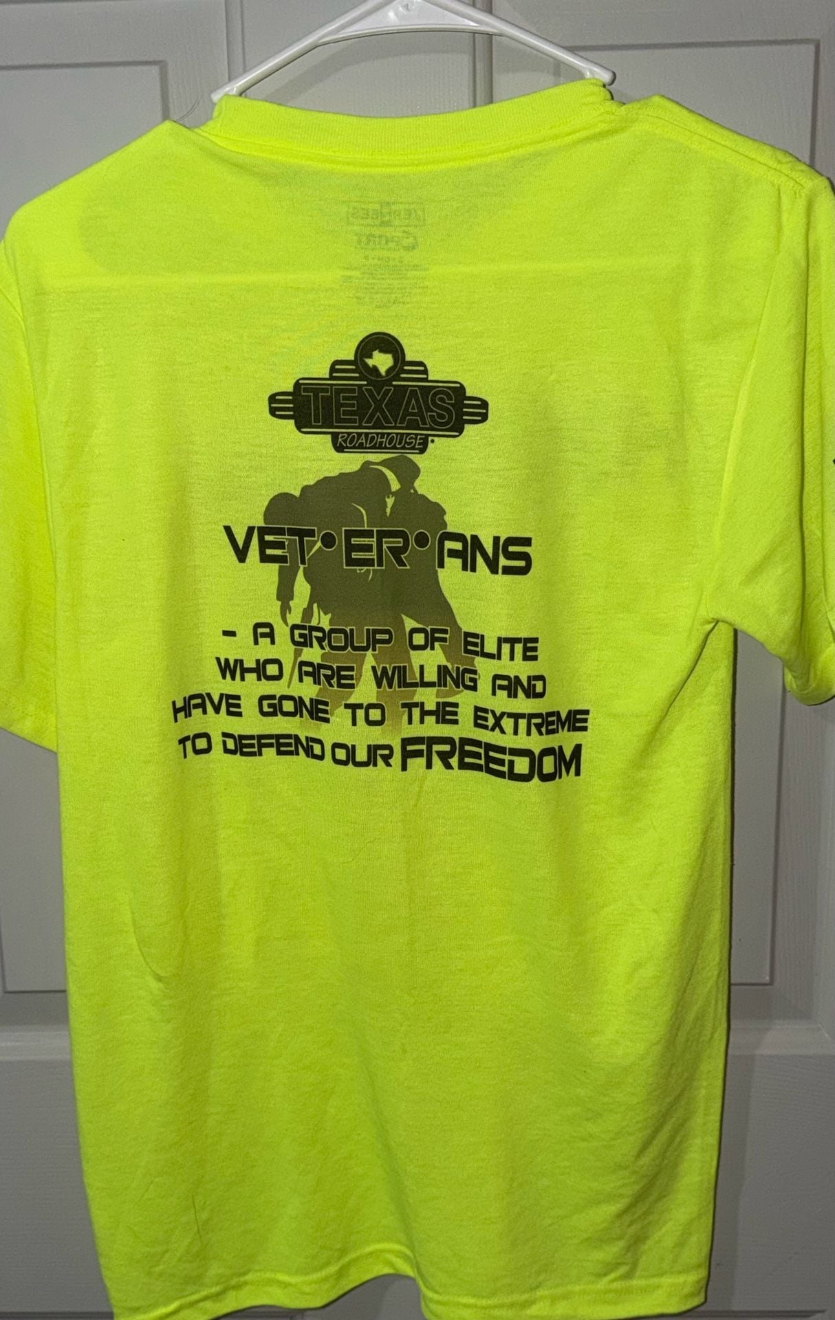 Jerzees Texas Roadhouse Honor Them Veterans Safety Yellow T-Shirt 4