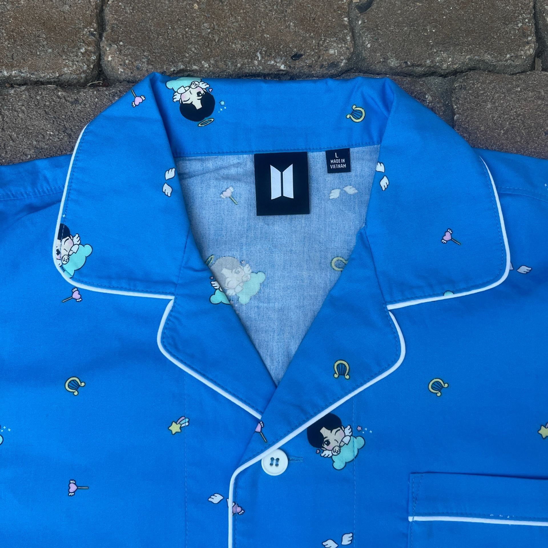 BTS Artist-Made Collection By Jin Good Day Pajama Shirt Size L Blue USA Based 3