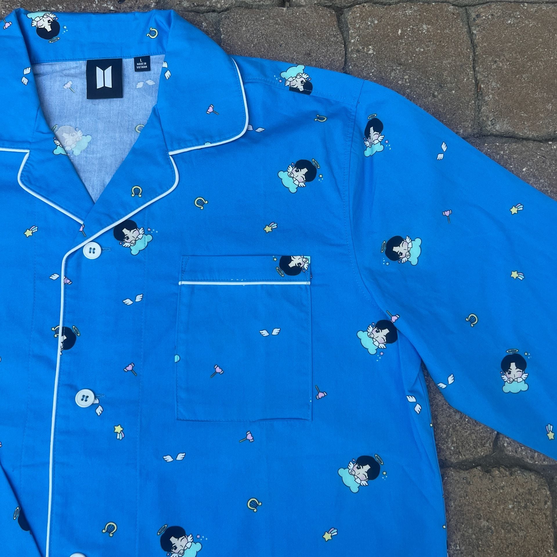BTS Artist-Made Collection By Jin Good Day Pajama Shirt Size L Blue USA Based 4