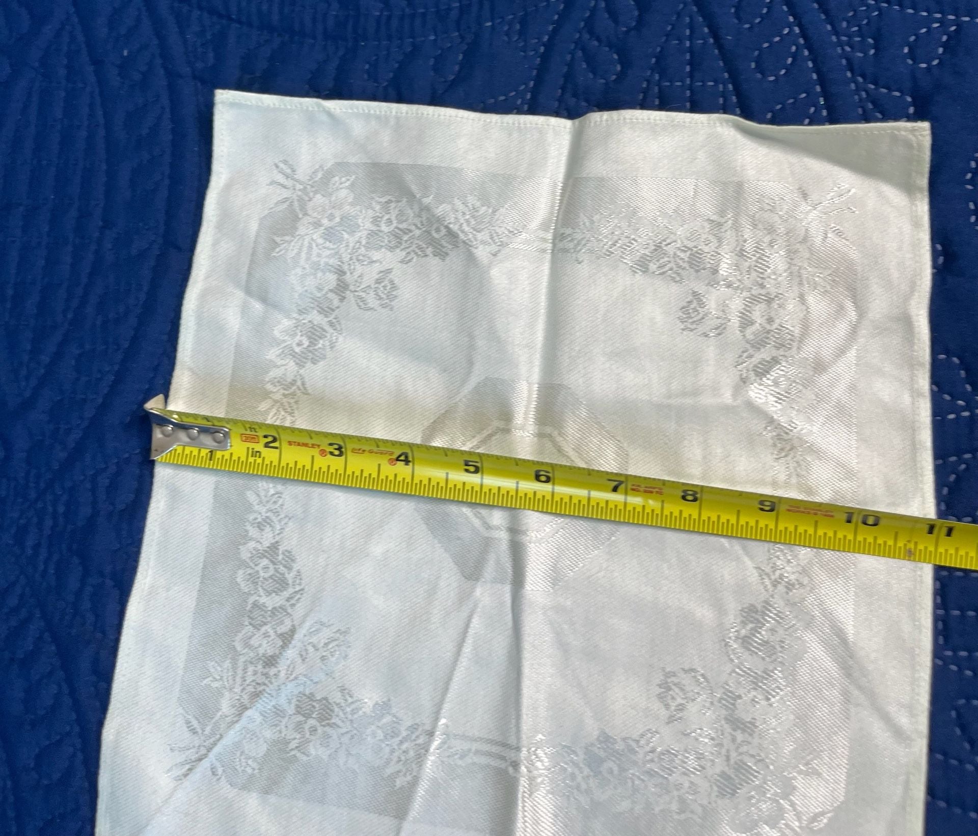 Vintage Handkerchief 11" x 11" White Floral Damask 3