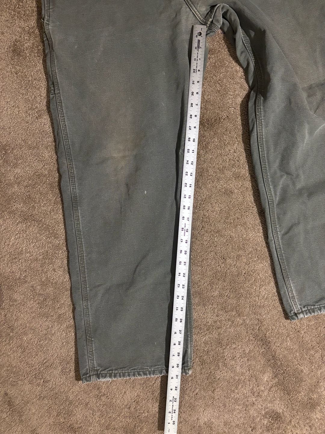 Carhartt Green Dungaree Plaid Flannel Lined Canvas Carpenter Workwear Pant 40x32 7