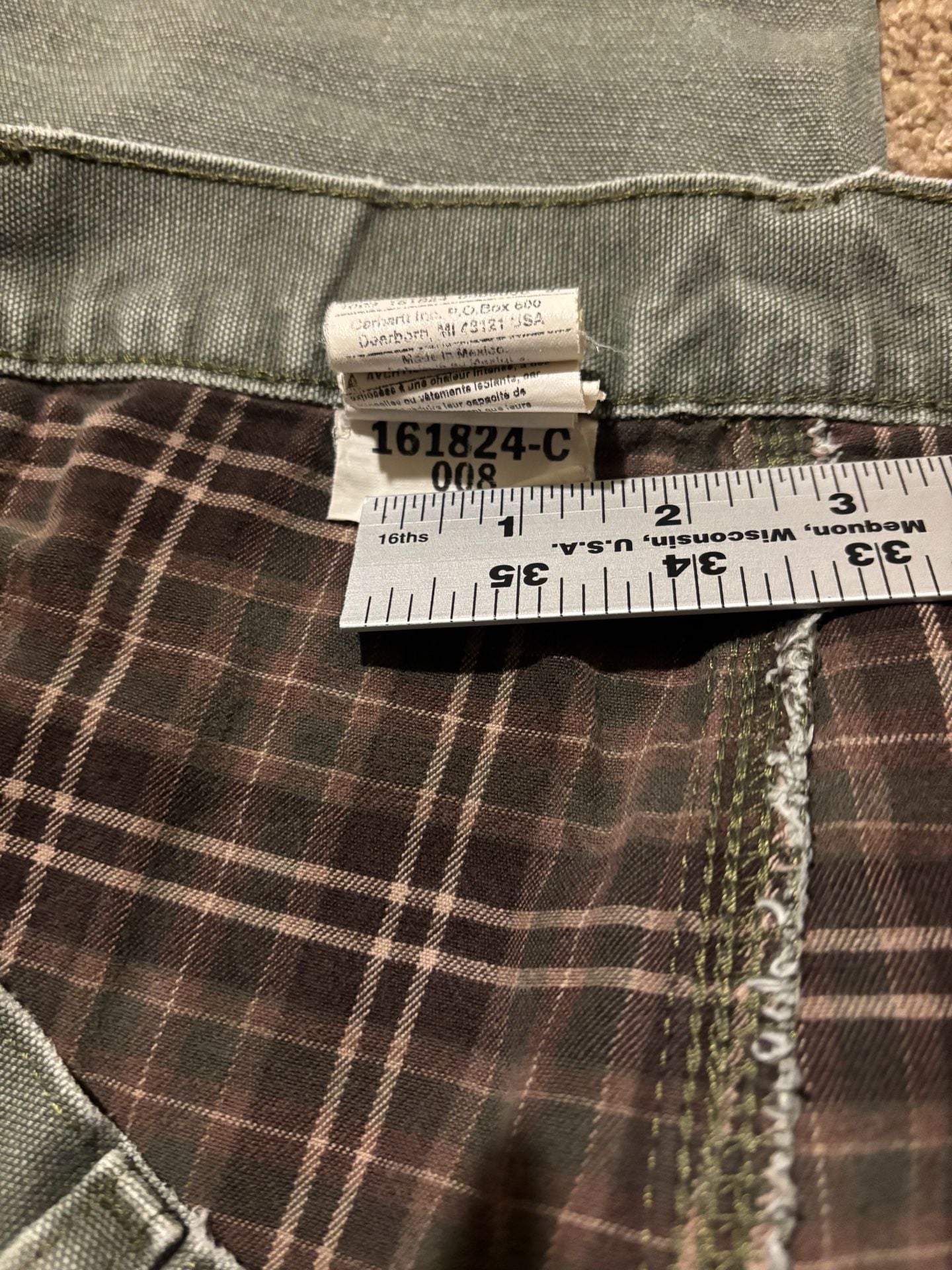 Carhartt Green Dungaree Plaid Flannel Lined Canvas Carpenter Workwear Pant 40x32 9