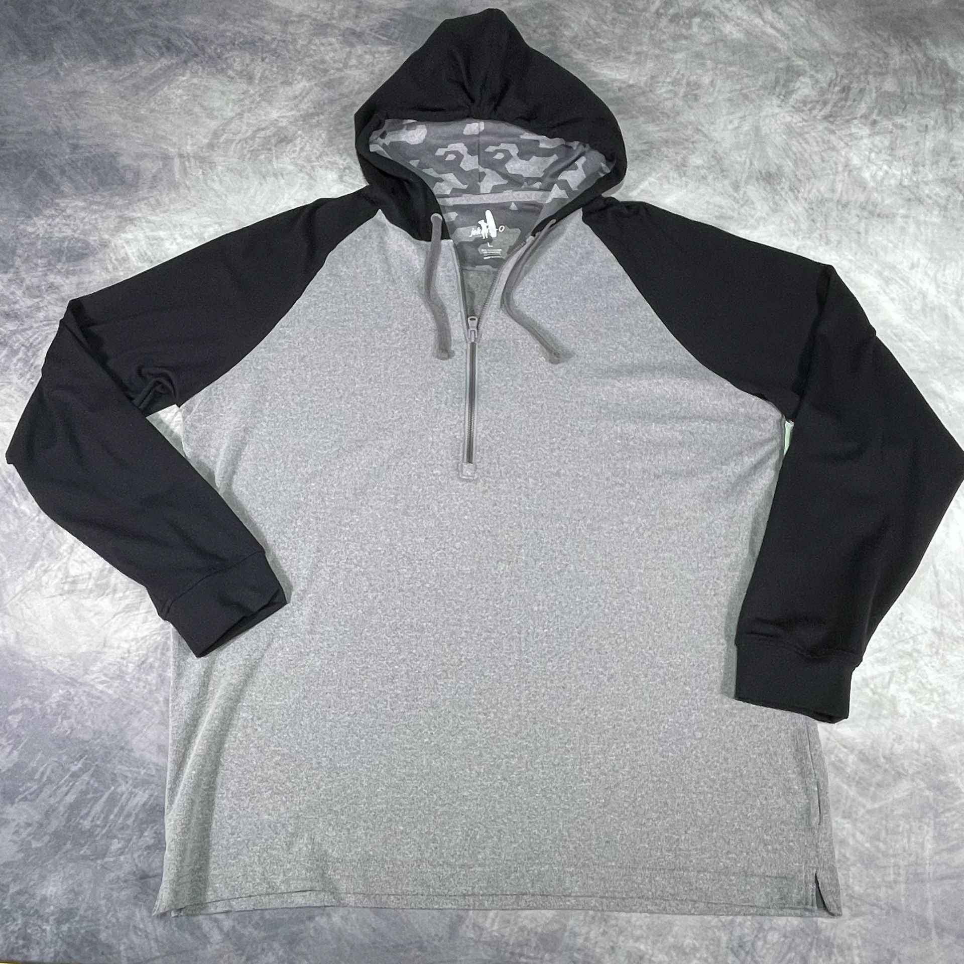 johnnie-O Hoodie Size L Grey Black 1/4 Zip Pullover Camo Lined 2