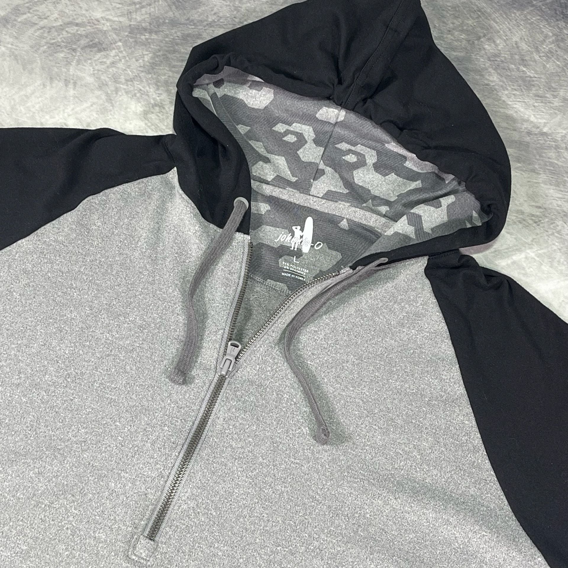 johnnie-O Hoodie Size L Grey Black 1/4 Zip Pullover Camo Lined 3