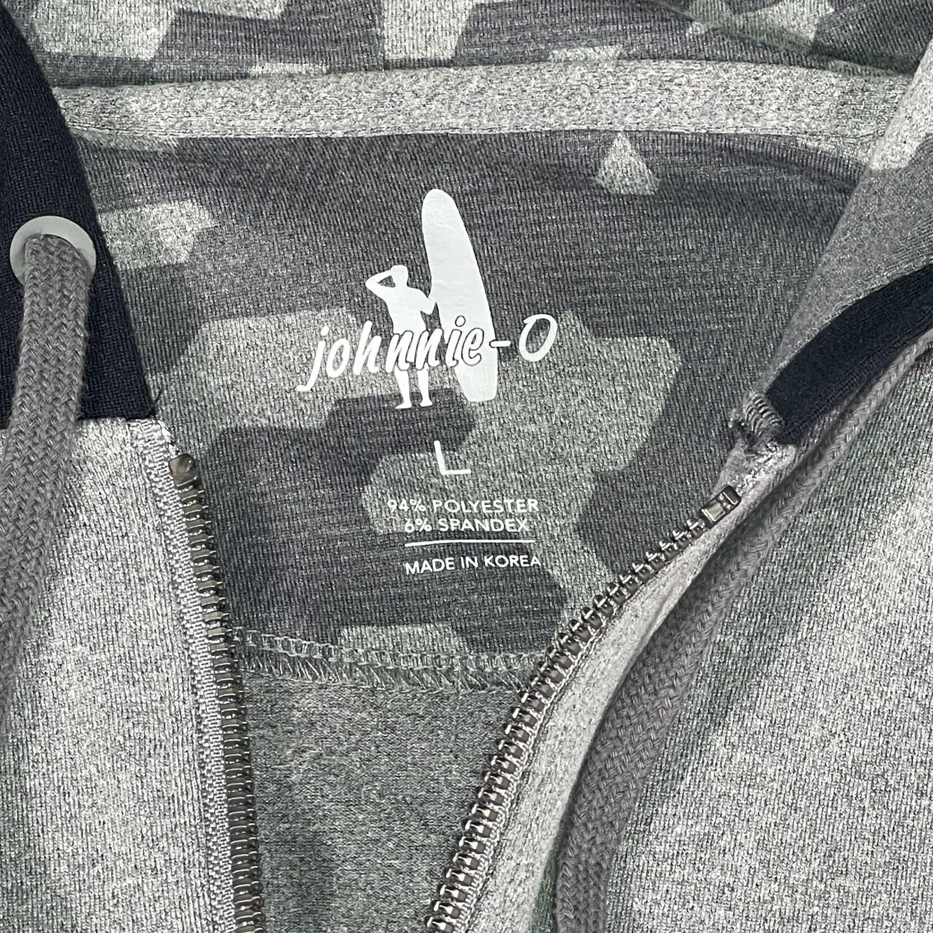 johnnie-O Hoodie Size L Grey Black 1/4 Zip Pullover Camo Lined 4