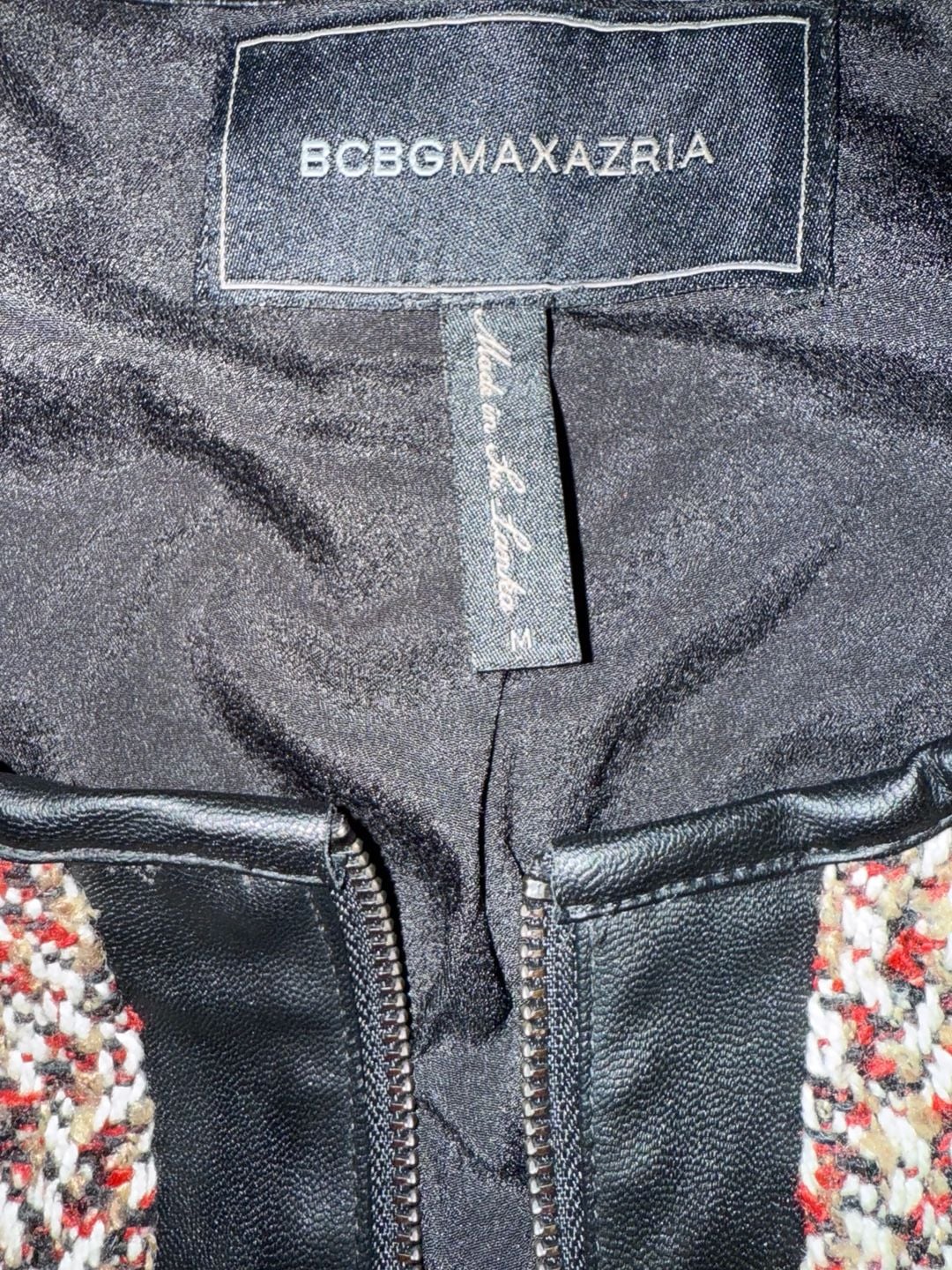 BCBGMAXAZRIA Tweed Jacket Size M Faux Leather Trim 3