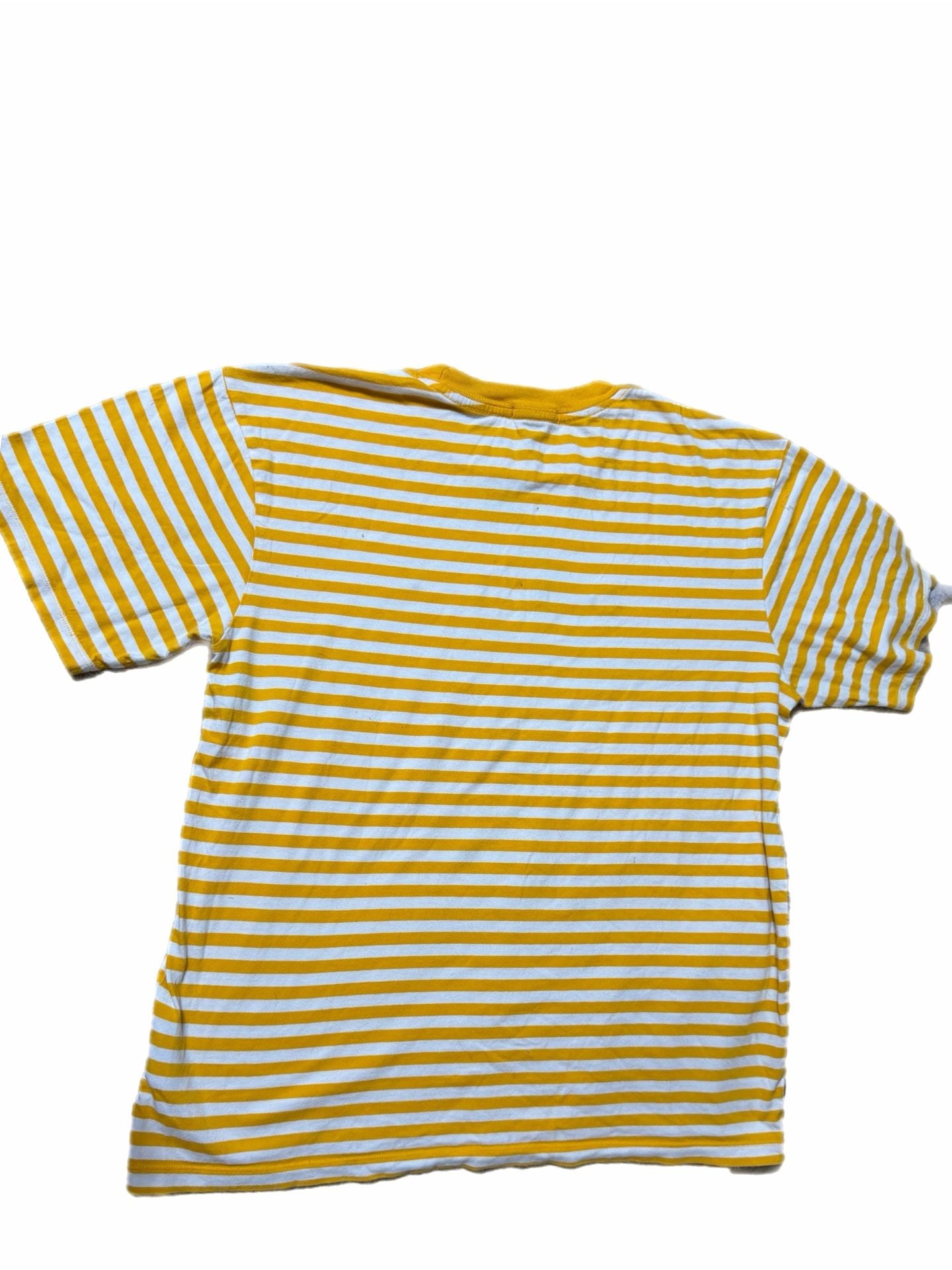 Obey Striped Logo T-Shirt Size L Yellow White Short Sleeve Tee 3