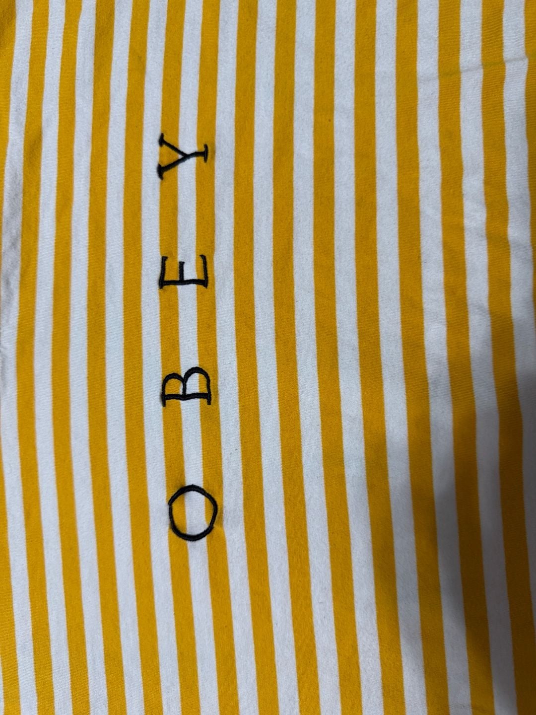 Obey Striped Logo T-Shirt Size L Yellow White Short Sleeve Tee 5