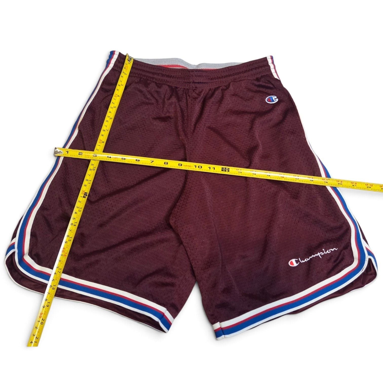 Champion Mesh Basketball Shorts Maroon Striped Trim 4