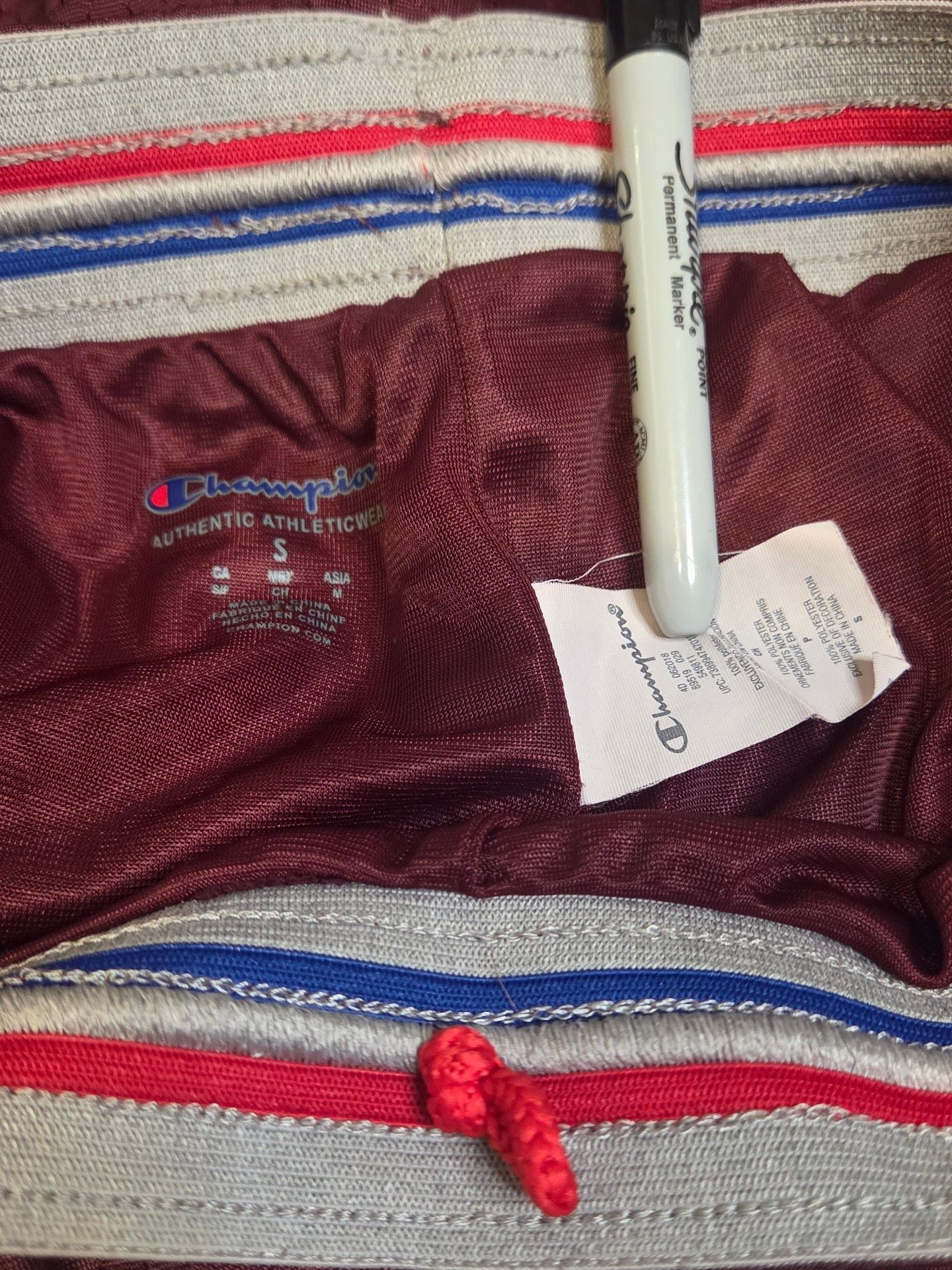 Champion Mesh Basketball Shorts Maroon Striped Trim 8