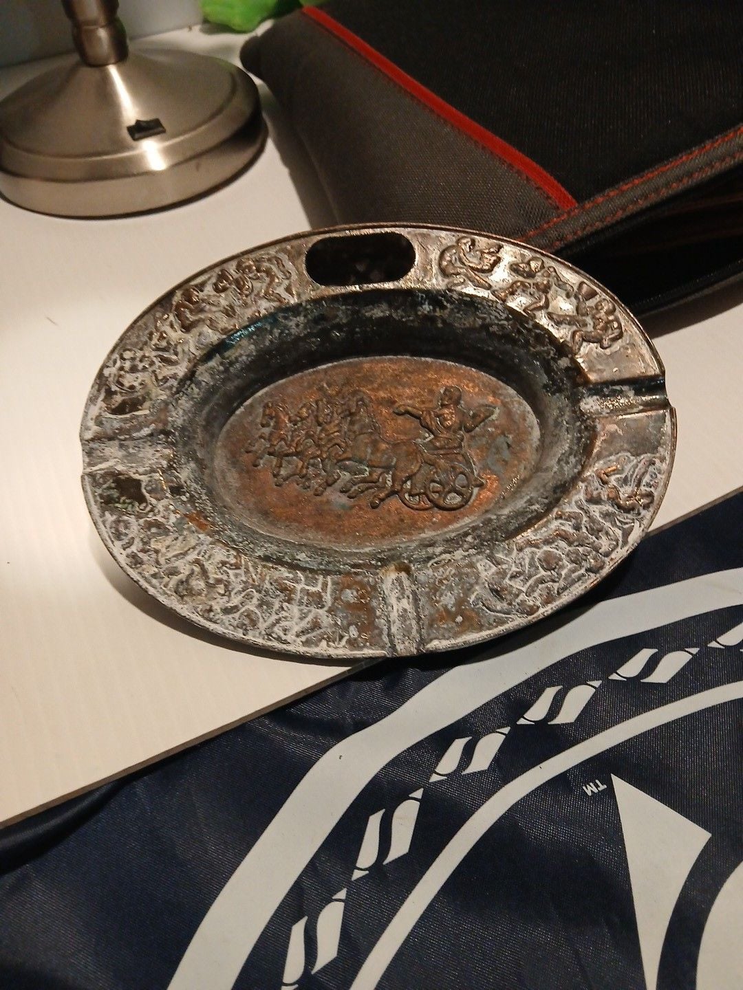 Vintage Metal Chariot Relief Ashtray 1