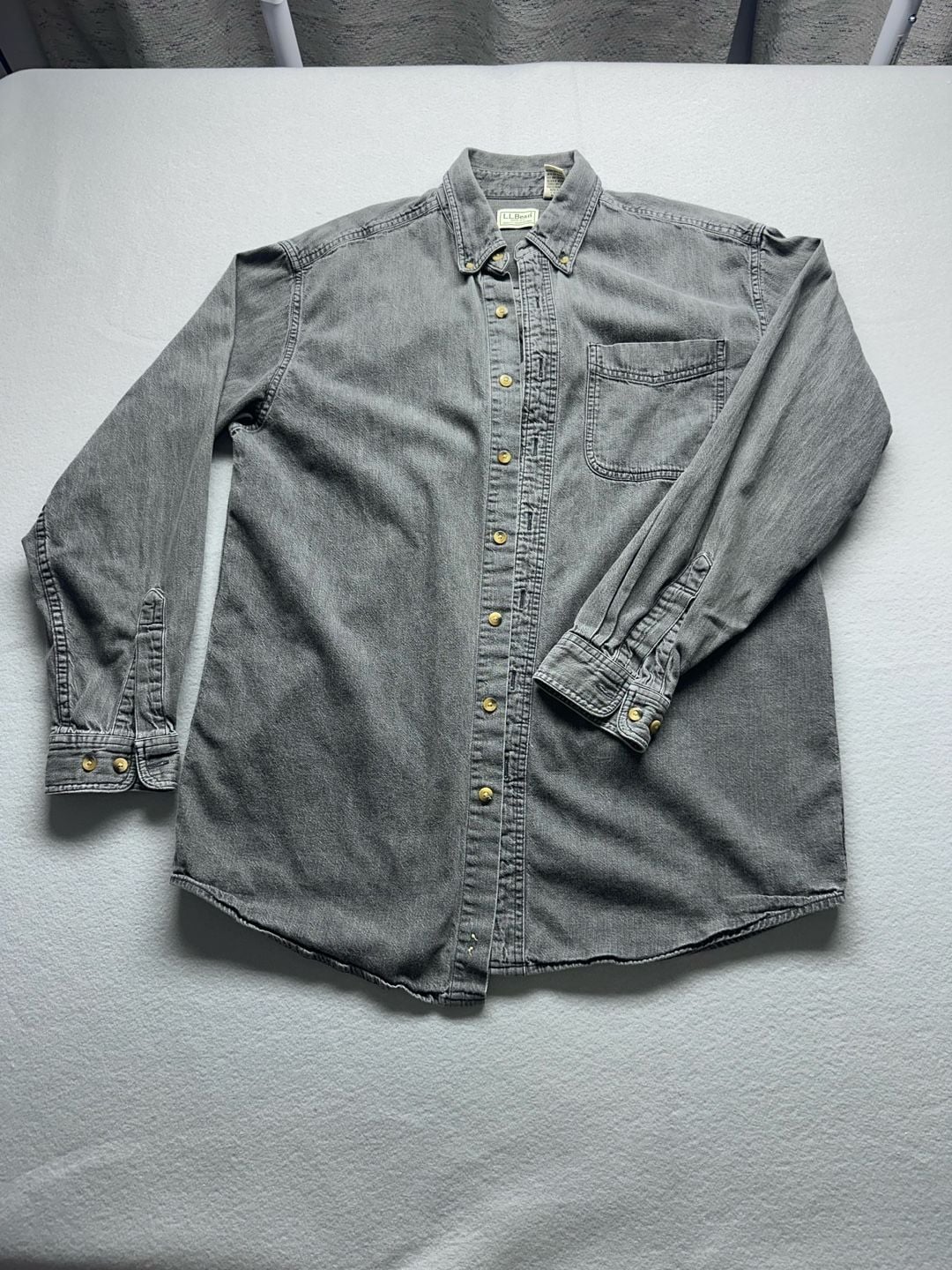 L.L. Bean Denim Shirt Men's Med-Tall Gray Long Sleeve Cotton 2