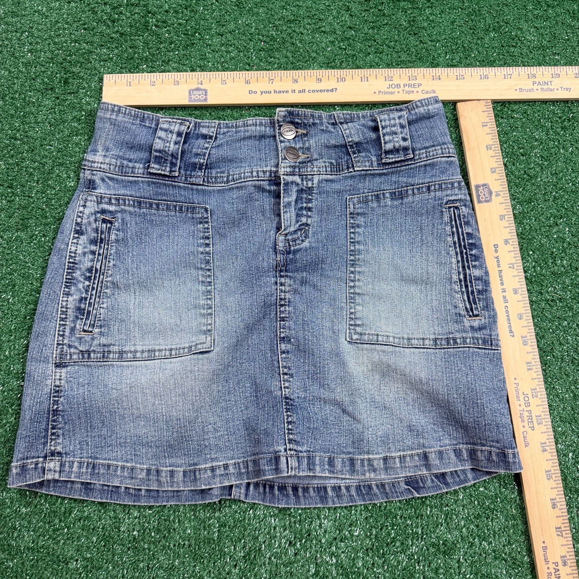 Steam Denim Skirt Size 5/6 Blue Ramie Cotton Blend Mini Cargo Y2K 7