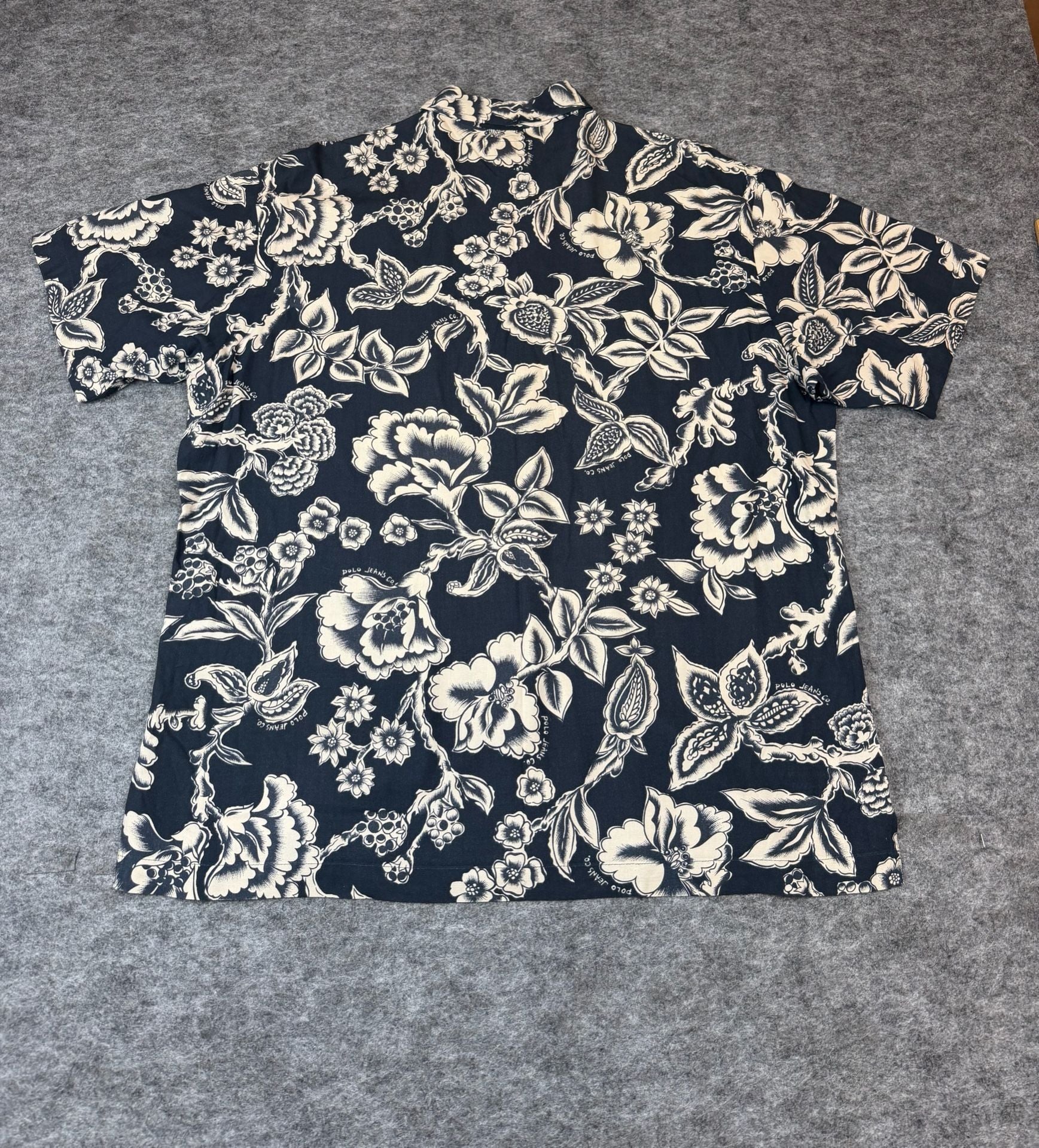 Polo Jeans Co Ralph Lauren Floral Hawaiian Shirt Size M Black 2