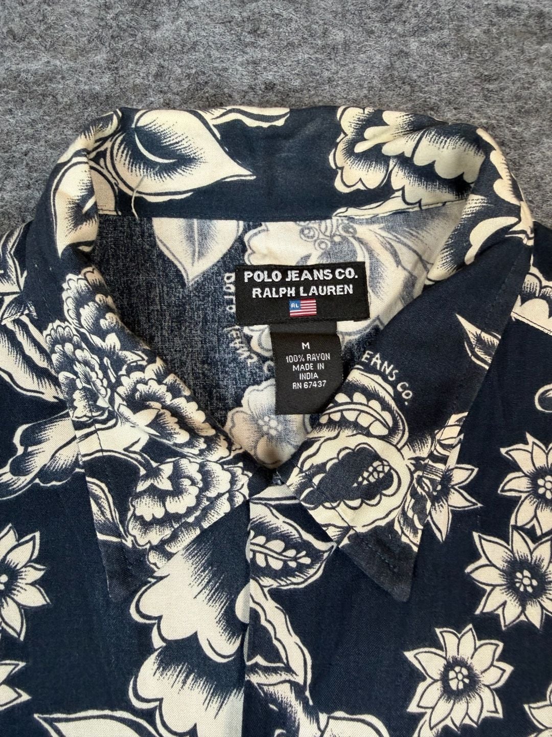 Polo Jeans Co Ralph Lauren Floral Hawaiian Shirt Size M Black 3