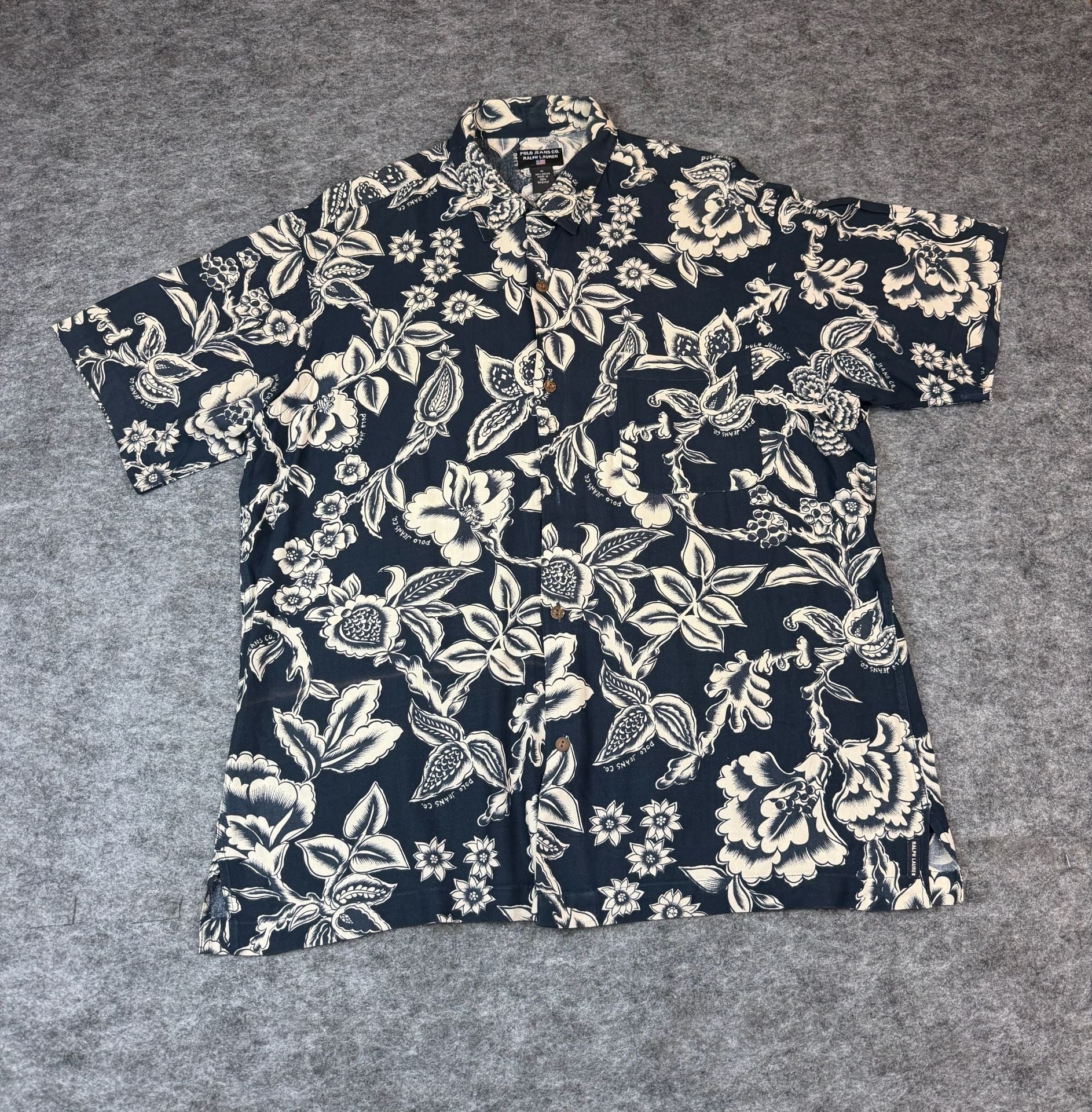 Polo Jeans Co Ralph Lauren Floral Hawaiian Shirt Size M Black 4