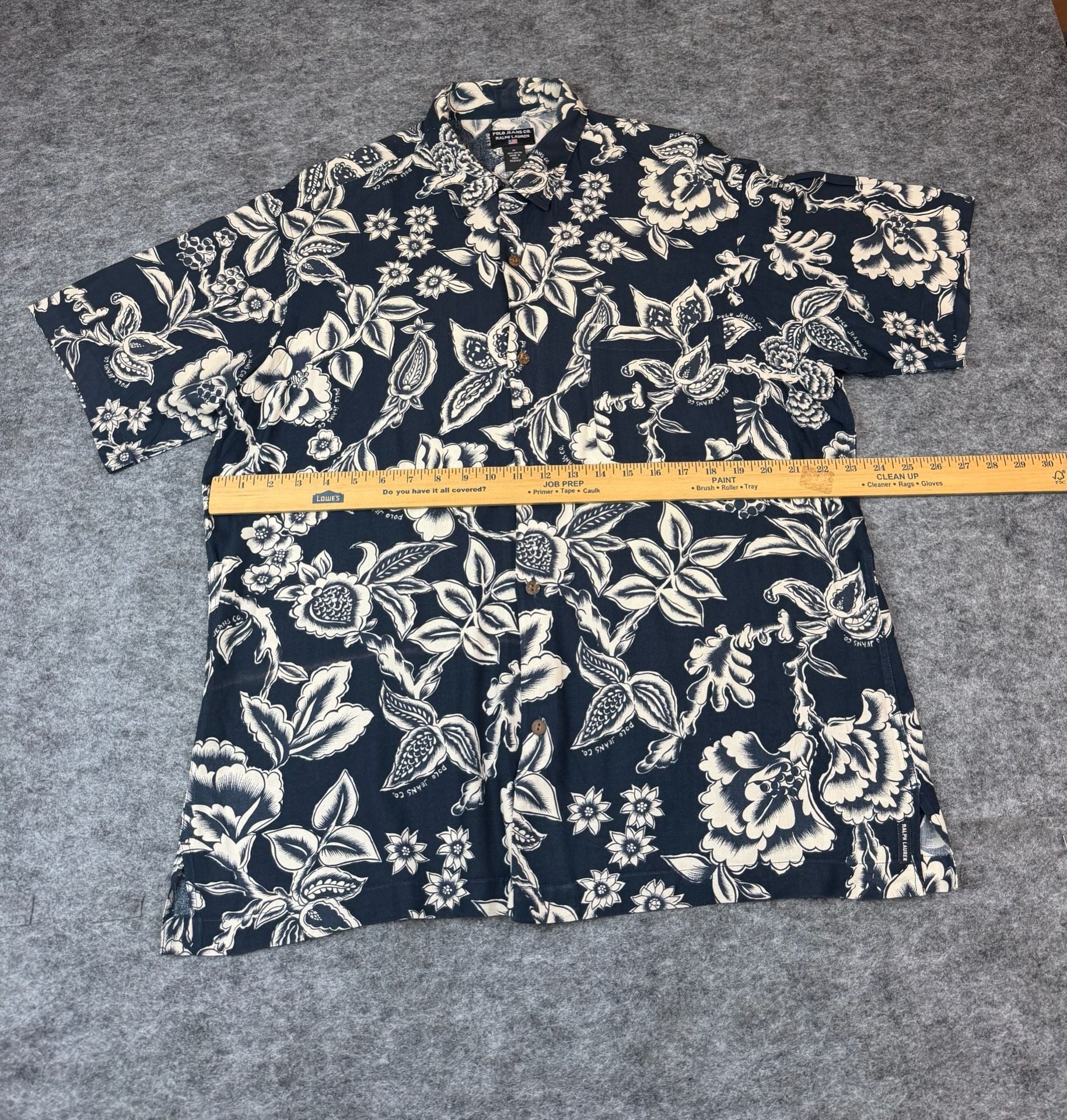Polo Jeans Co Ralph Lauren Floral Hawaiian Shirt Size M Black 5
