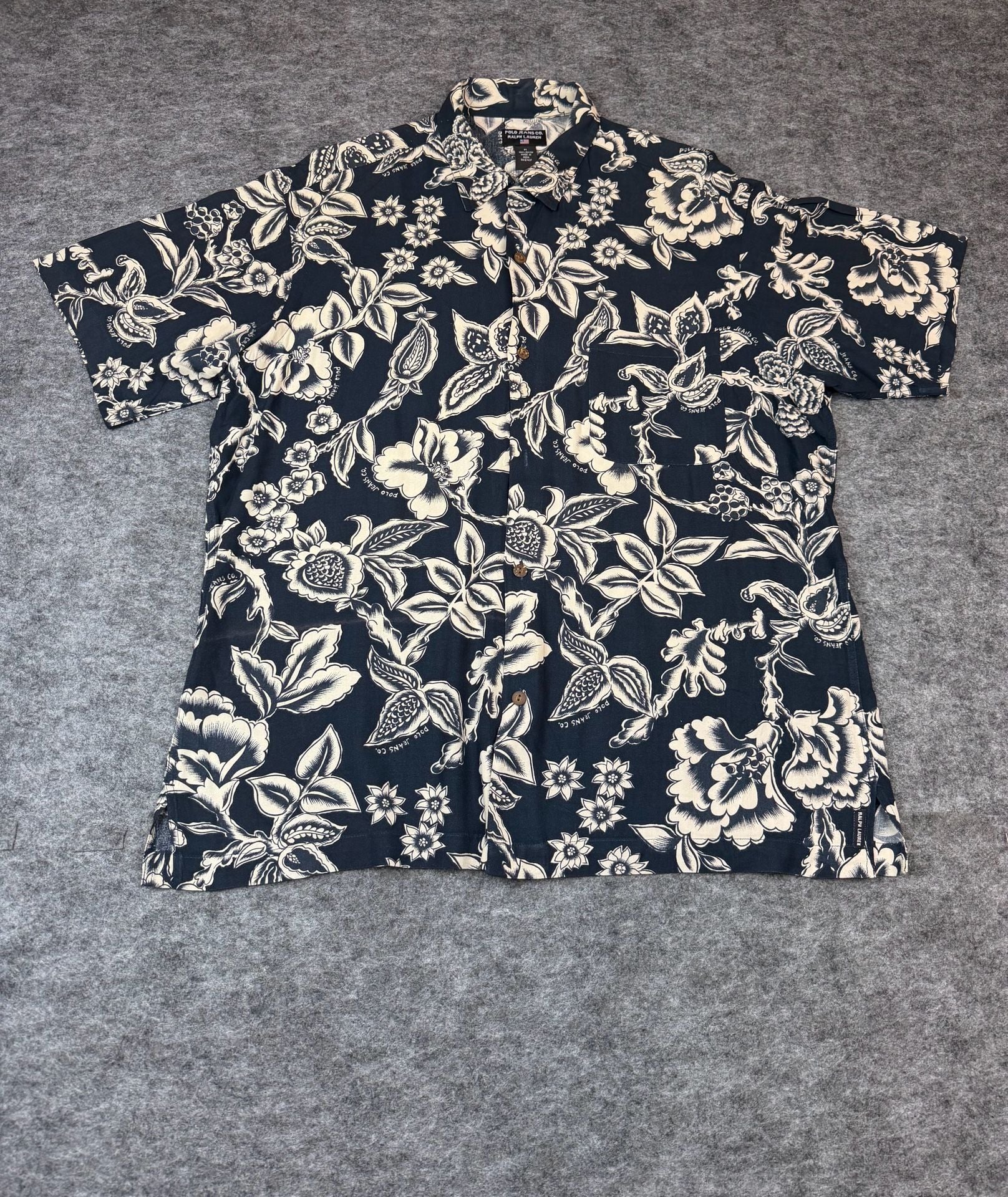 Polo Jeans Co Ralph Lauren Floral Hawaiian Shirt Size M Black 8