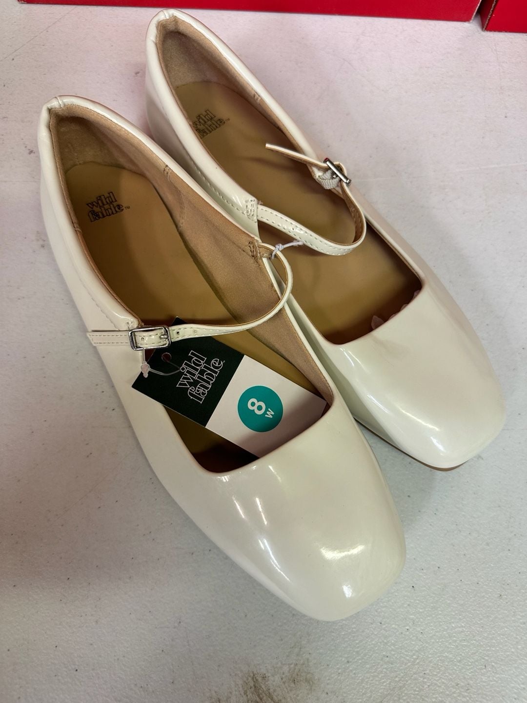 Wild Fable Mary Jane Shoes Size 8W White Patent Block Heel 4
