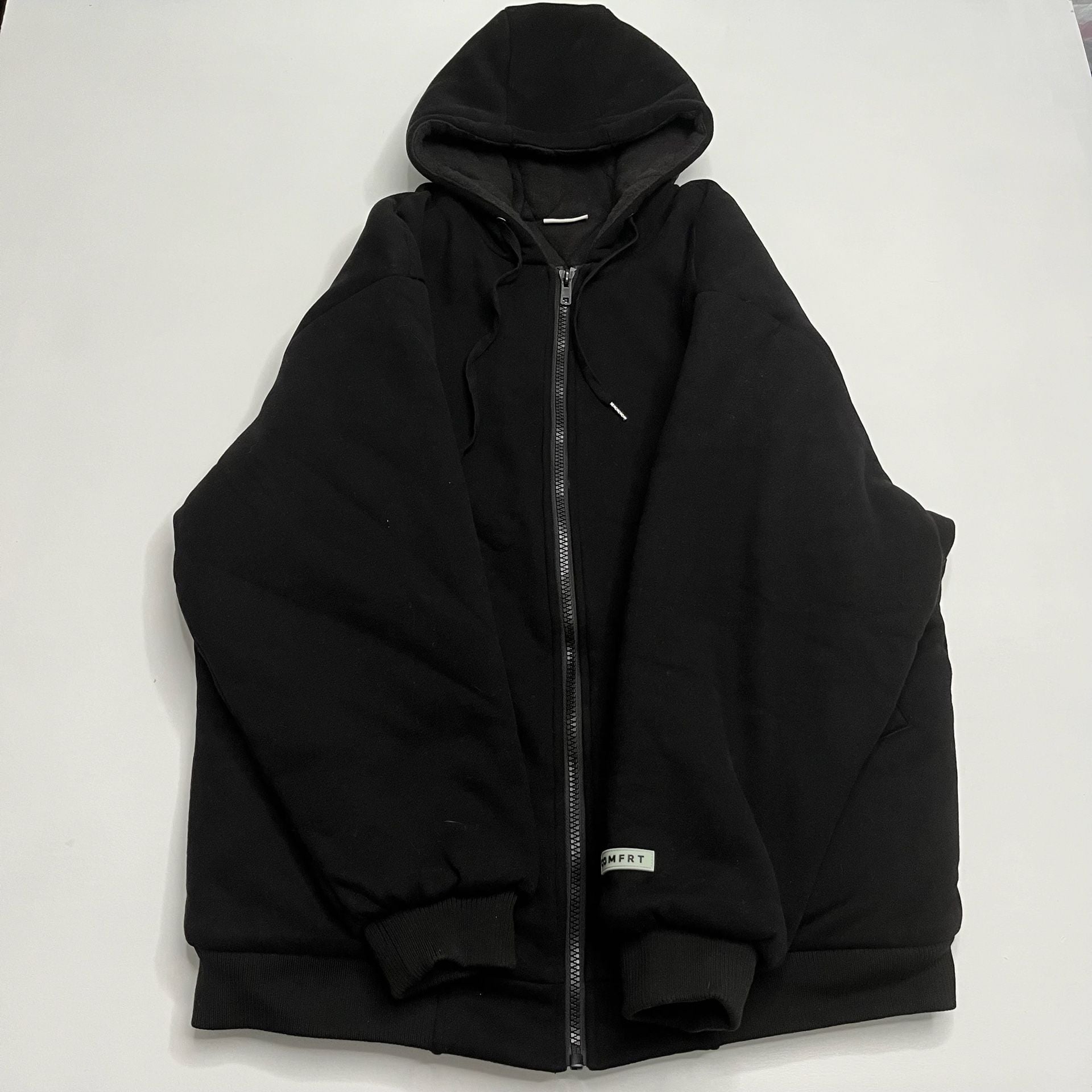 Comfrt Weighted Hoodie Size Large Black Zip Up Pocket 4