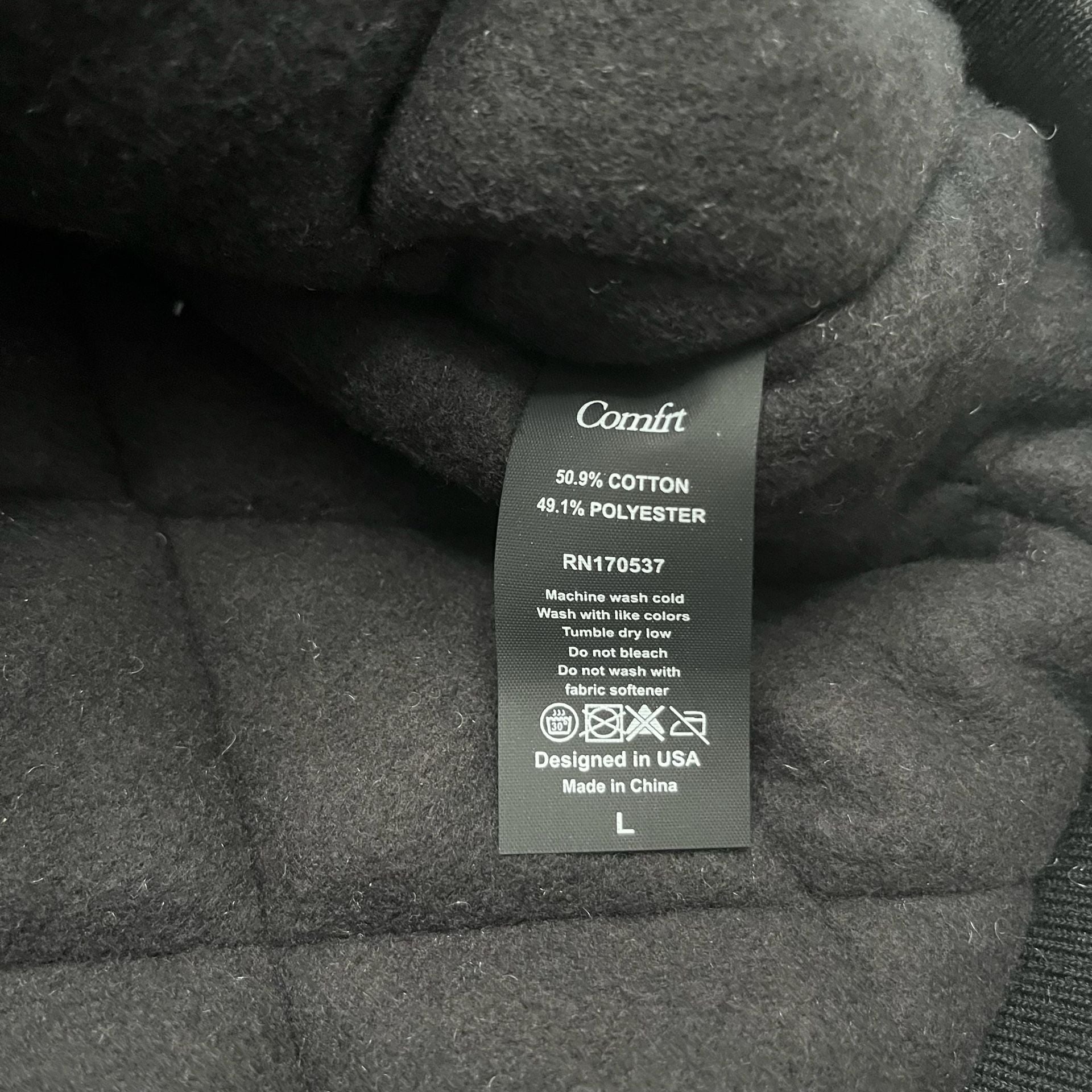 Comfrt Weighted Hoodie Size Large Black Zip Up Pocket 8
