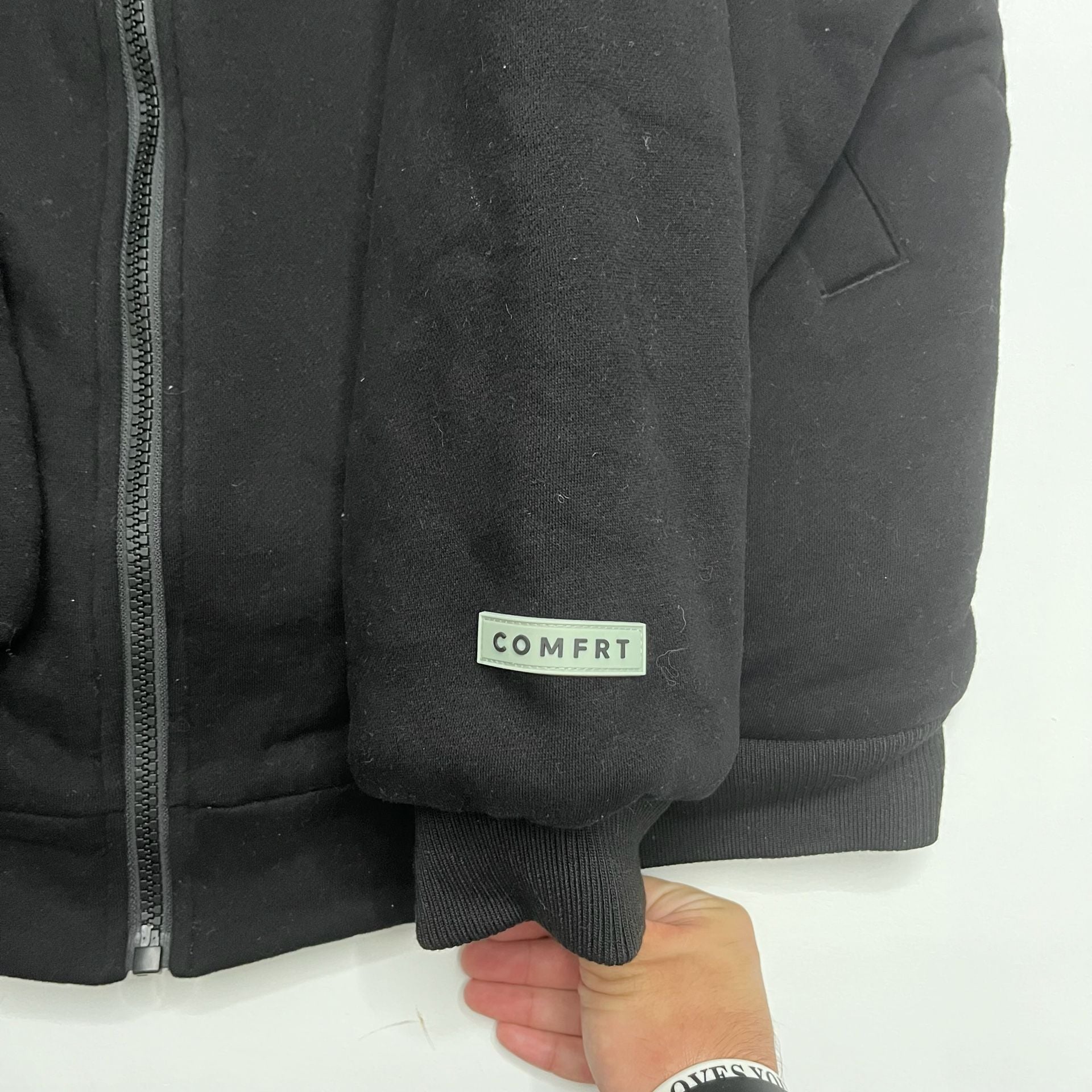 Comfrt Weighted Hoodie Size Large Black Zip Up Pocket 9