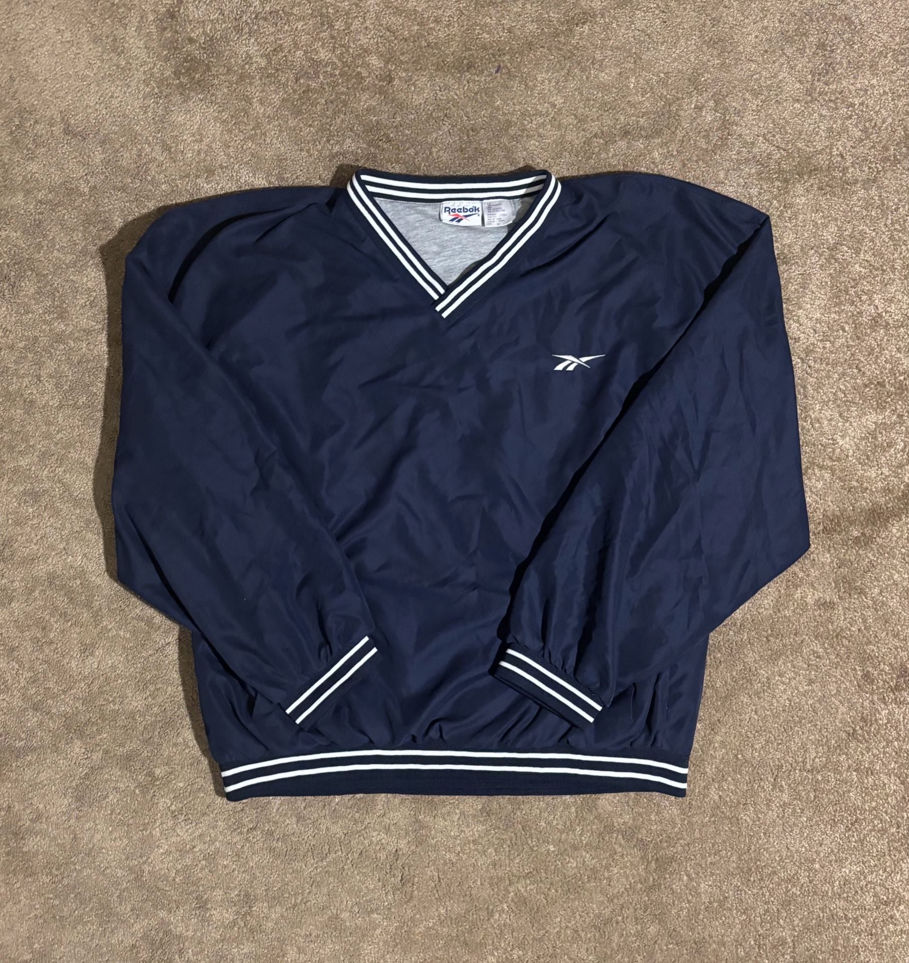 Vintage 90s Reebok V-Neck Windshirt Pullover Jacket Navy Blue Mens Size XL 2
