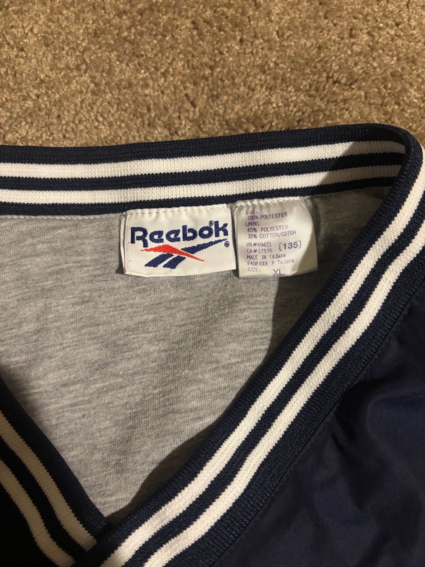 Vintage 90s Reebok V-Neck Windshirt Pullover Jacket Navy Blue Mens Size XL 3