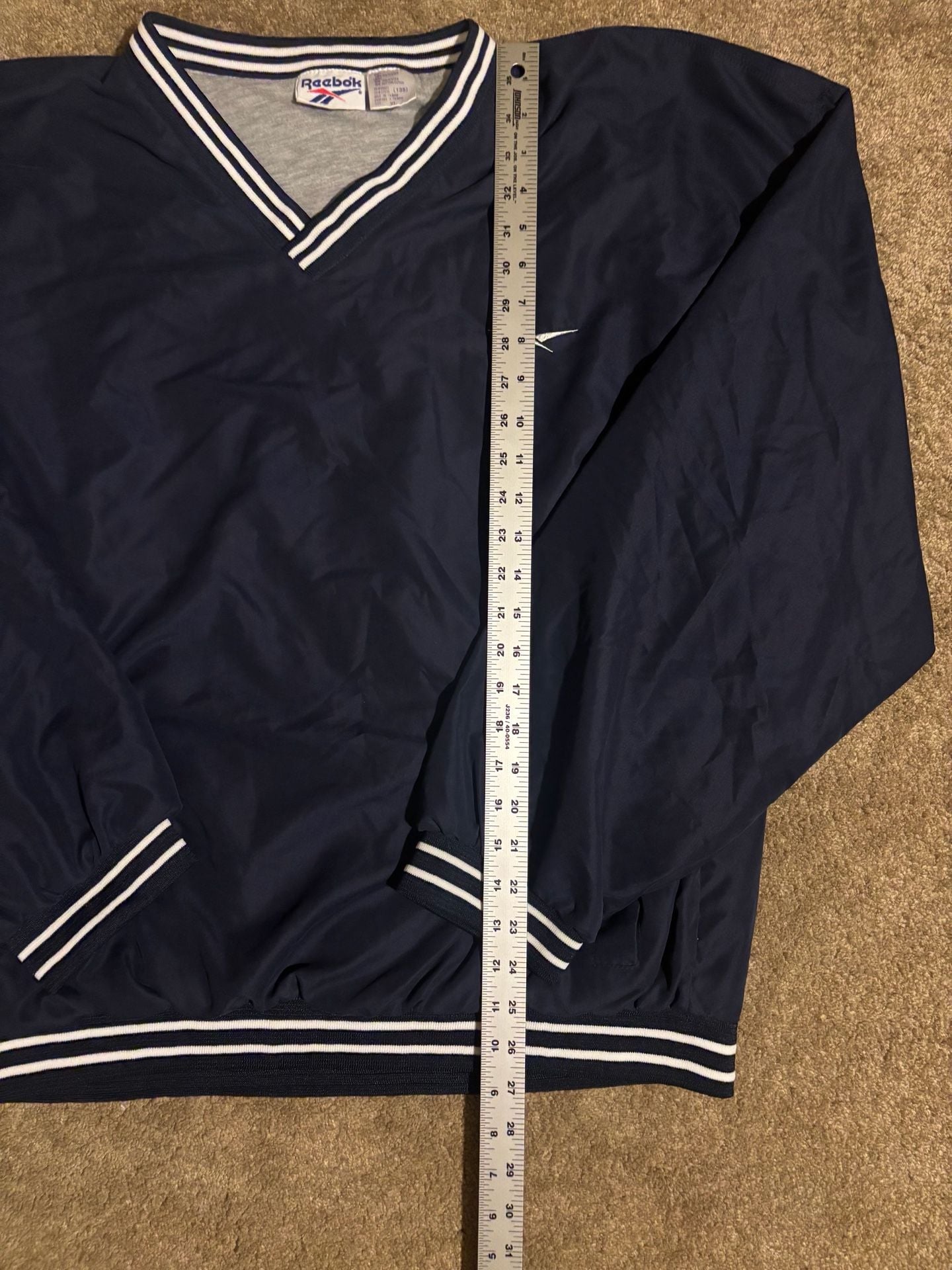 Vintage 90s Reebok V-Neck Windshirt Pullover Jacket Navy Blue Mens Size XL 6