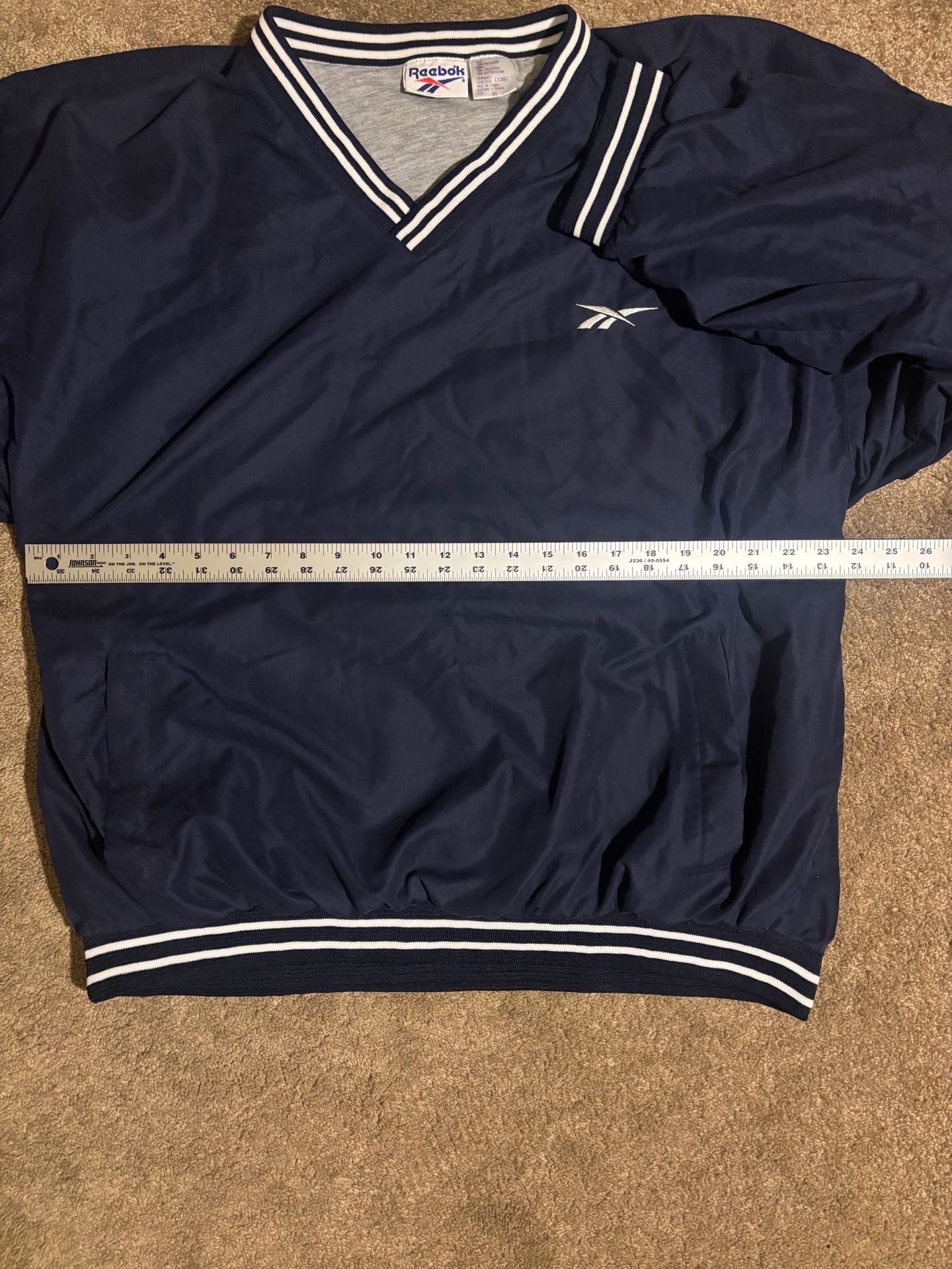 Vintage 90s Reebok V-Neck Windshirt Pullover Jacket Navy Blue Mens Size XL 7