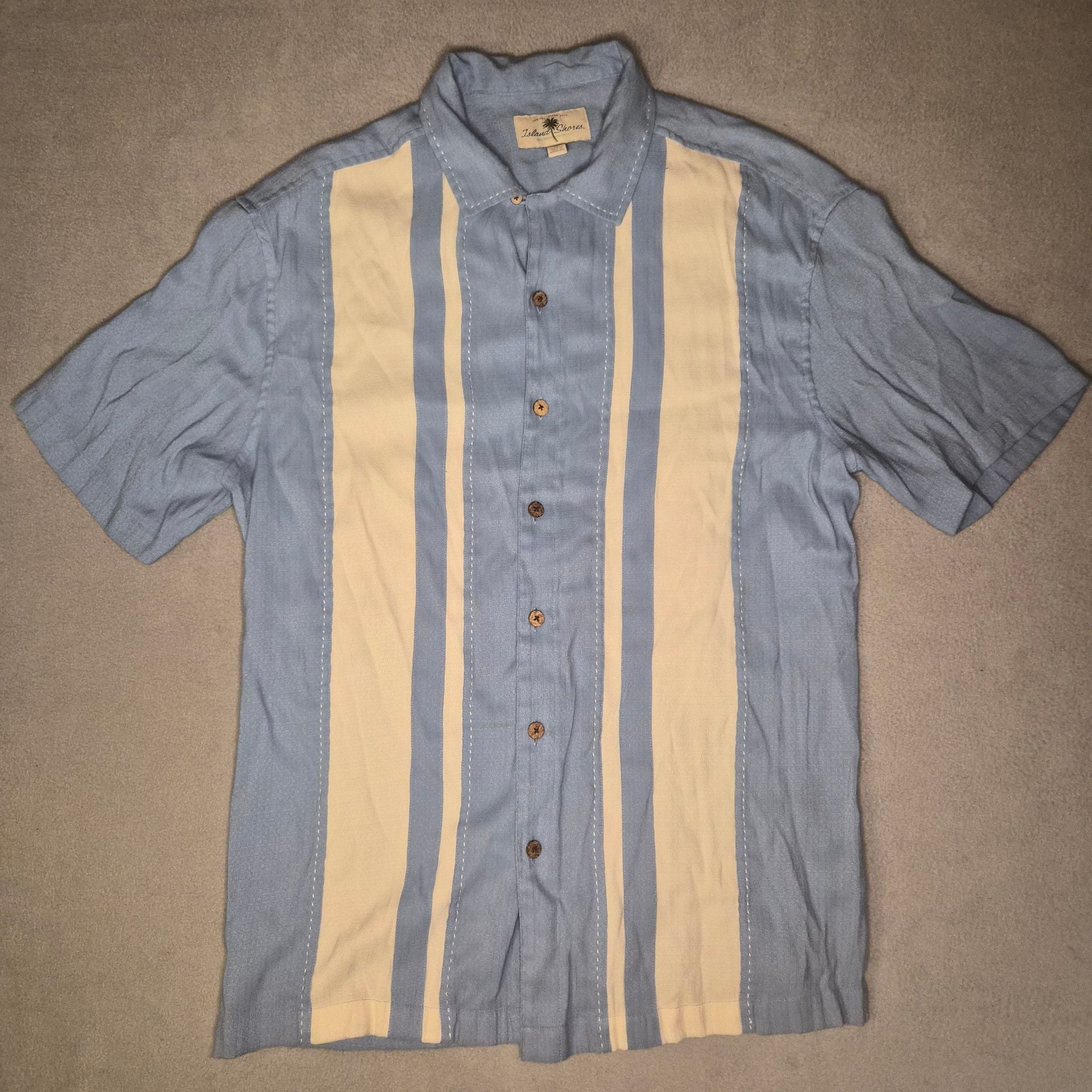 Island Shores Short Sleeve Button Down Shirt Blue Cream size mens large Beach 2