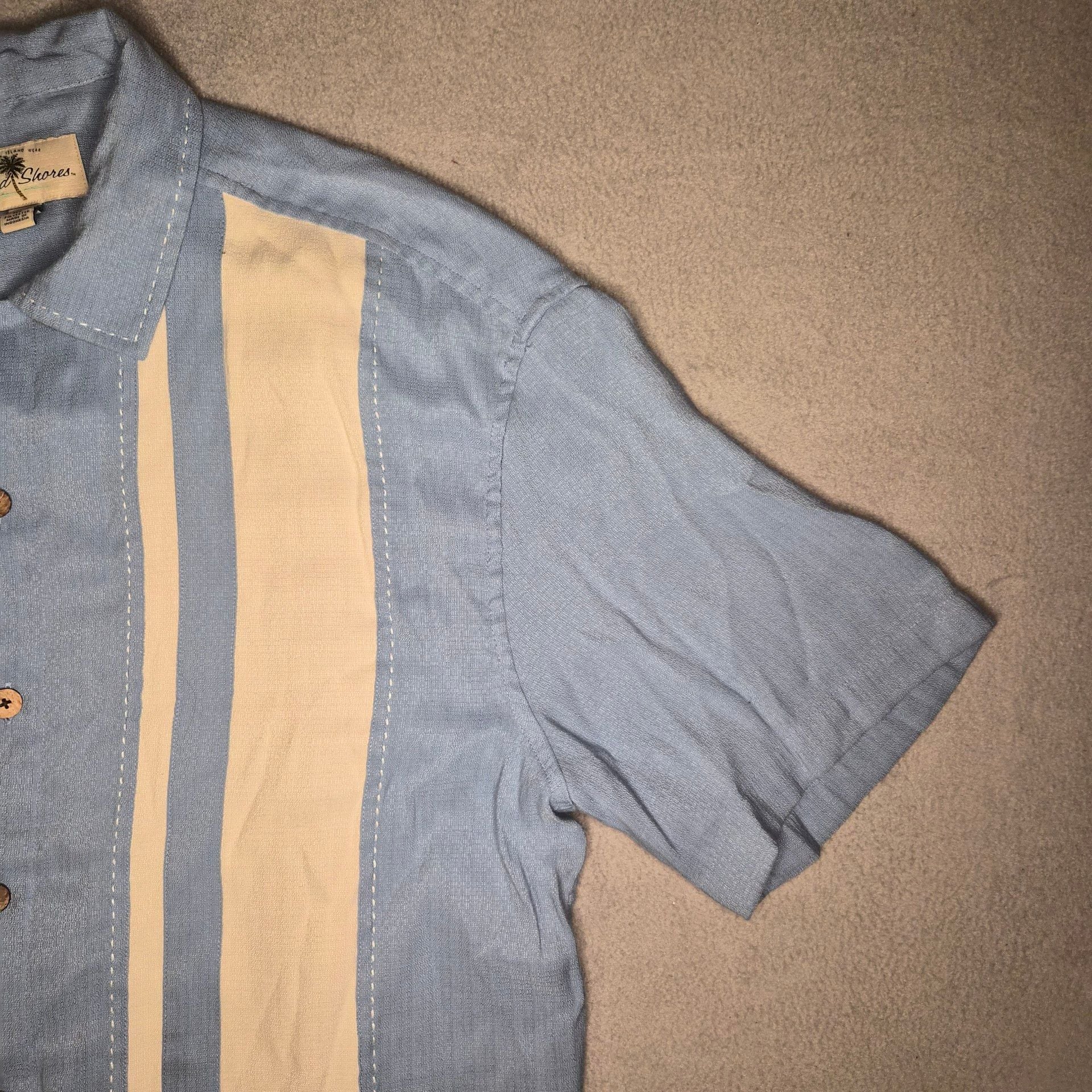 Island Shores Short Sleeve Button Down Shirt Blue Cream size mens large Beach 5